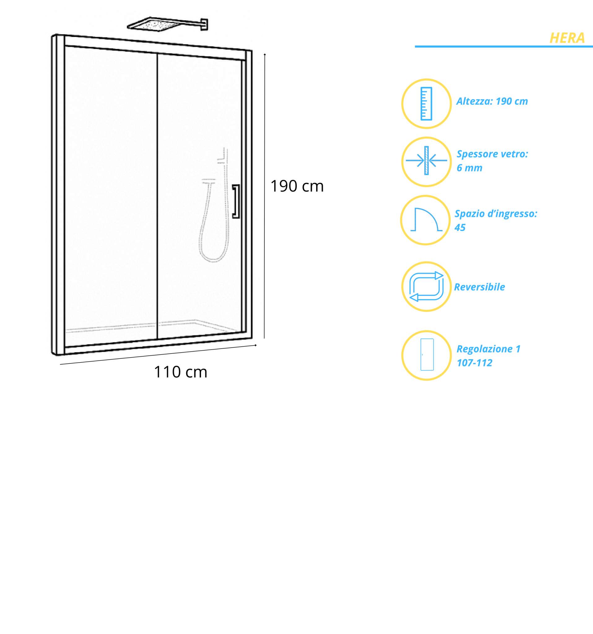 Box Doccia Scorrevole Per Nicchia 110 Cm Vanita Docce "Hera" Cromo Lucido/Vetro Crepè - Dabicasa