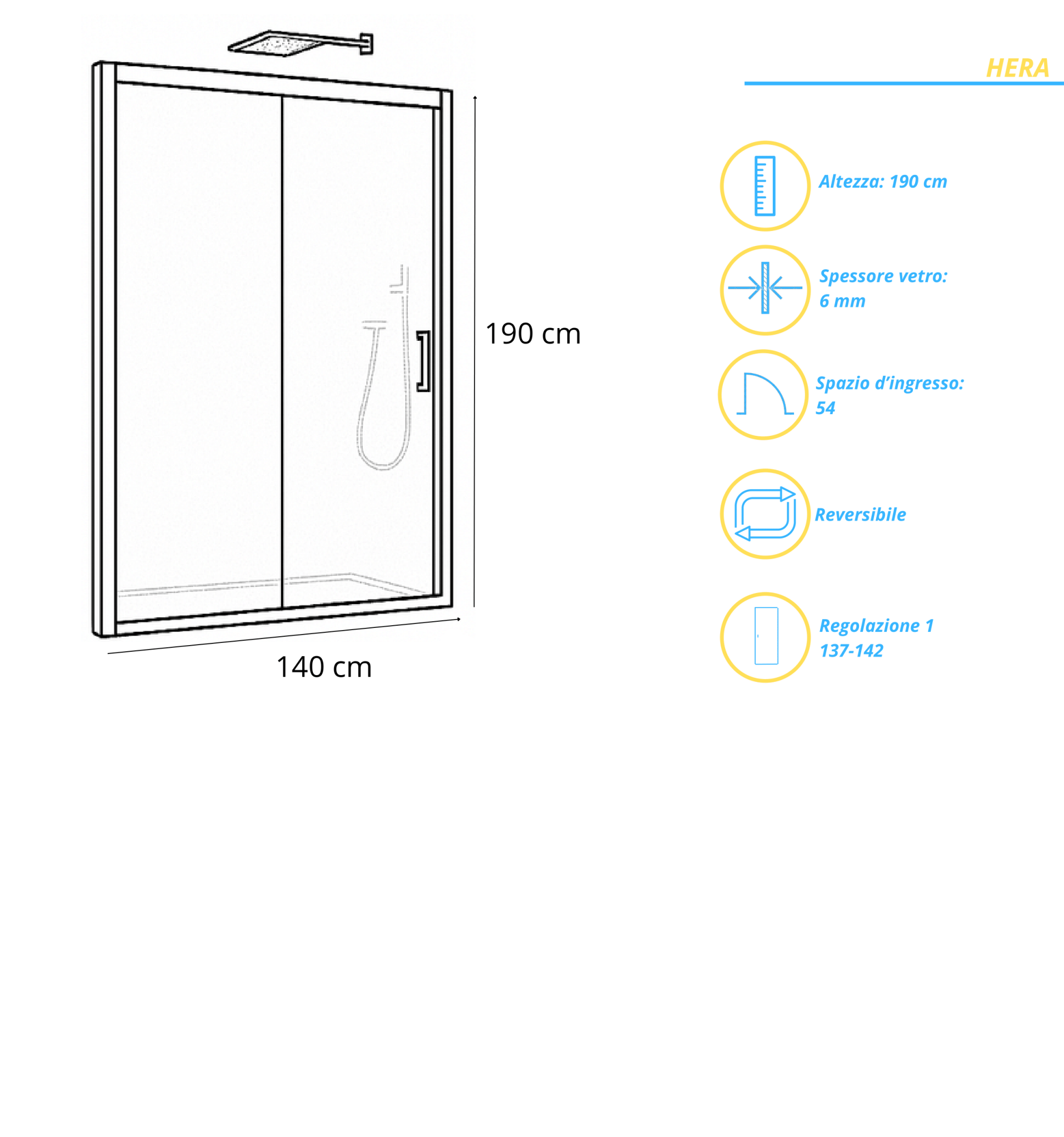 Box Doccia Scorrevole Per Nicchia 140 Cm Vanita Docce "Hera" Cromo Lucido/Vetro Crepè - Dabicasa