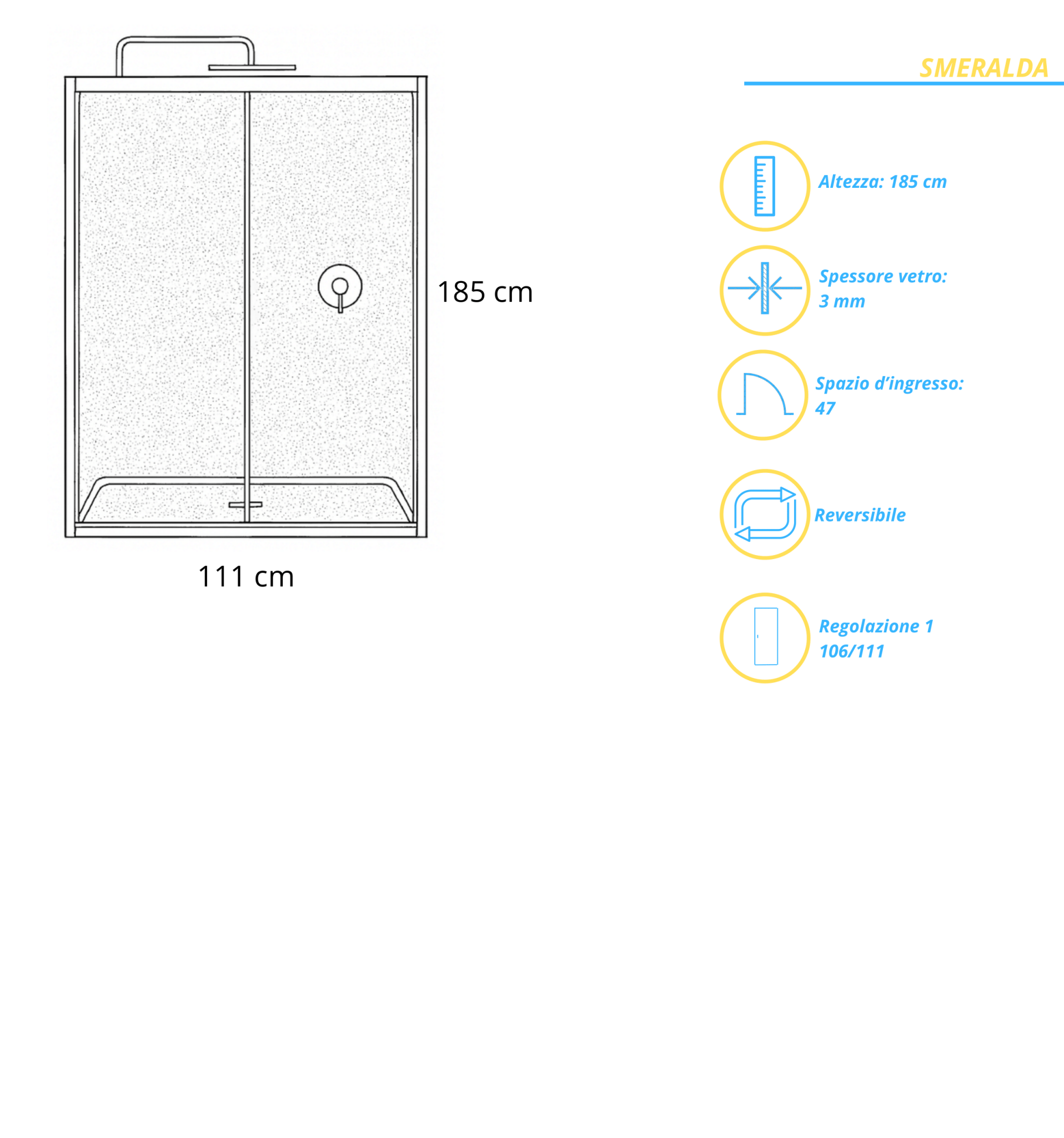 Box Doccia Scorrevole Per Nicchia Est.106/111 Cm Giava "Smeralda" Bianco/Vetro Stampato - Dabicasa