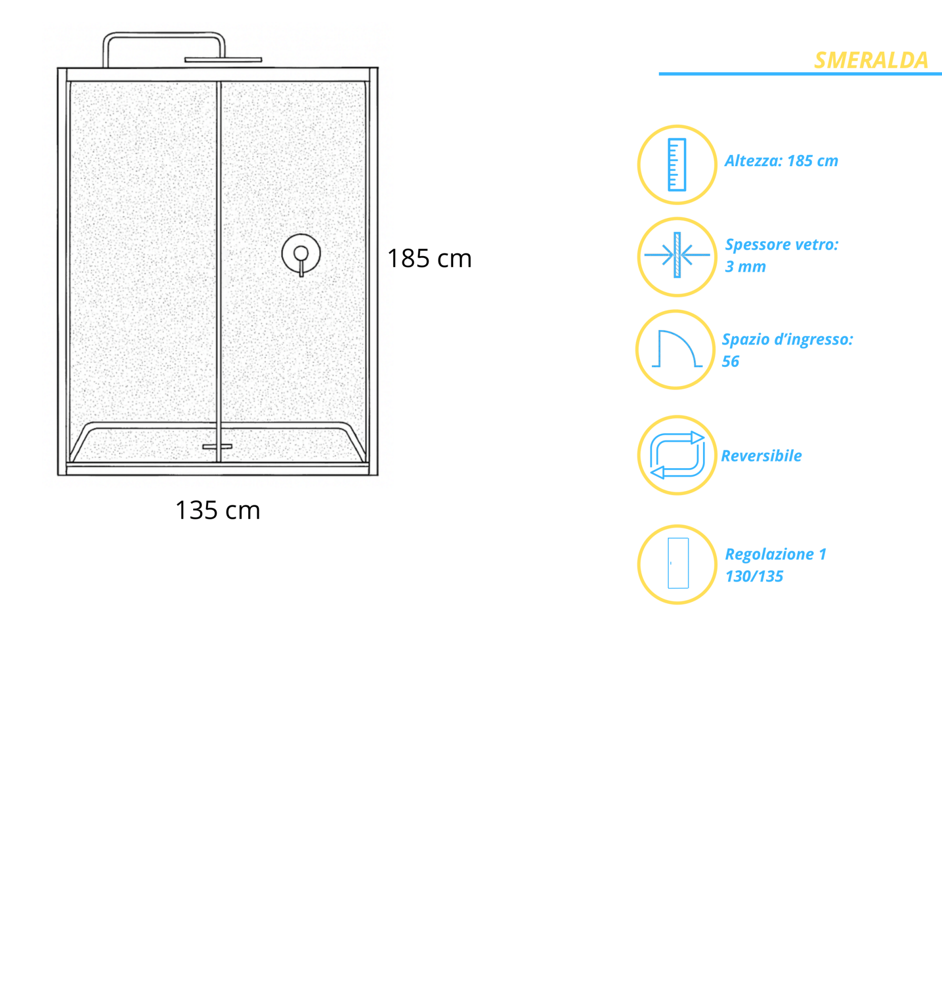 Box Doccia Scorrevole Per Nicchia Est.130/135 Cm Giava "Smeralda" Bianco/Vetro Stampato - Dabicasa