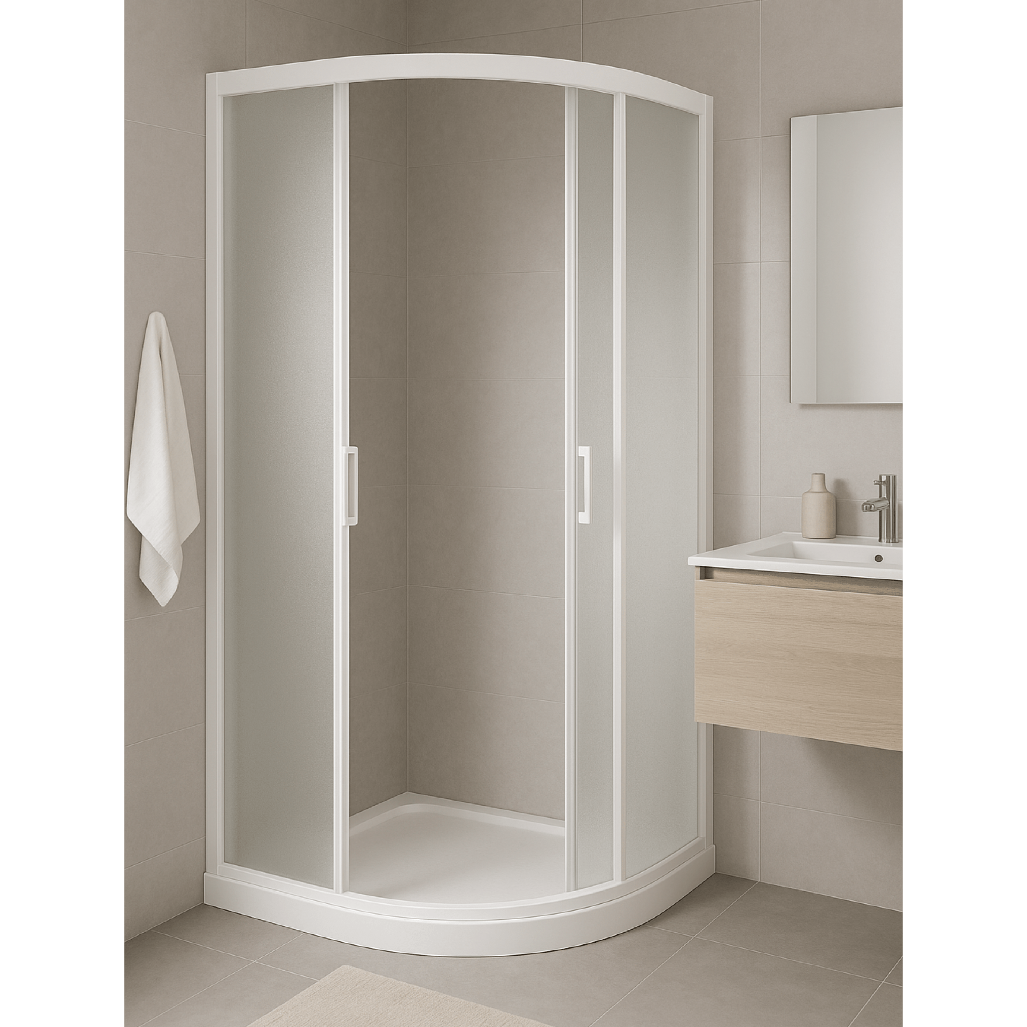 Box Doccia Semicircolare Angolare 75x75 Giava "Tonga" Bianco/Vetro Rugiada - Dabicasa
