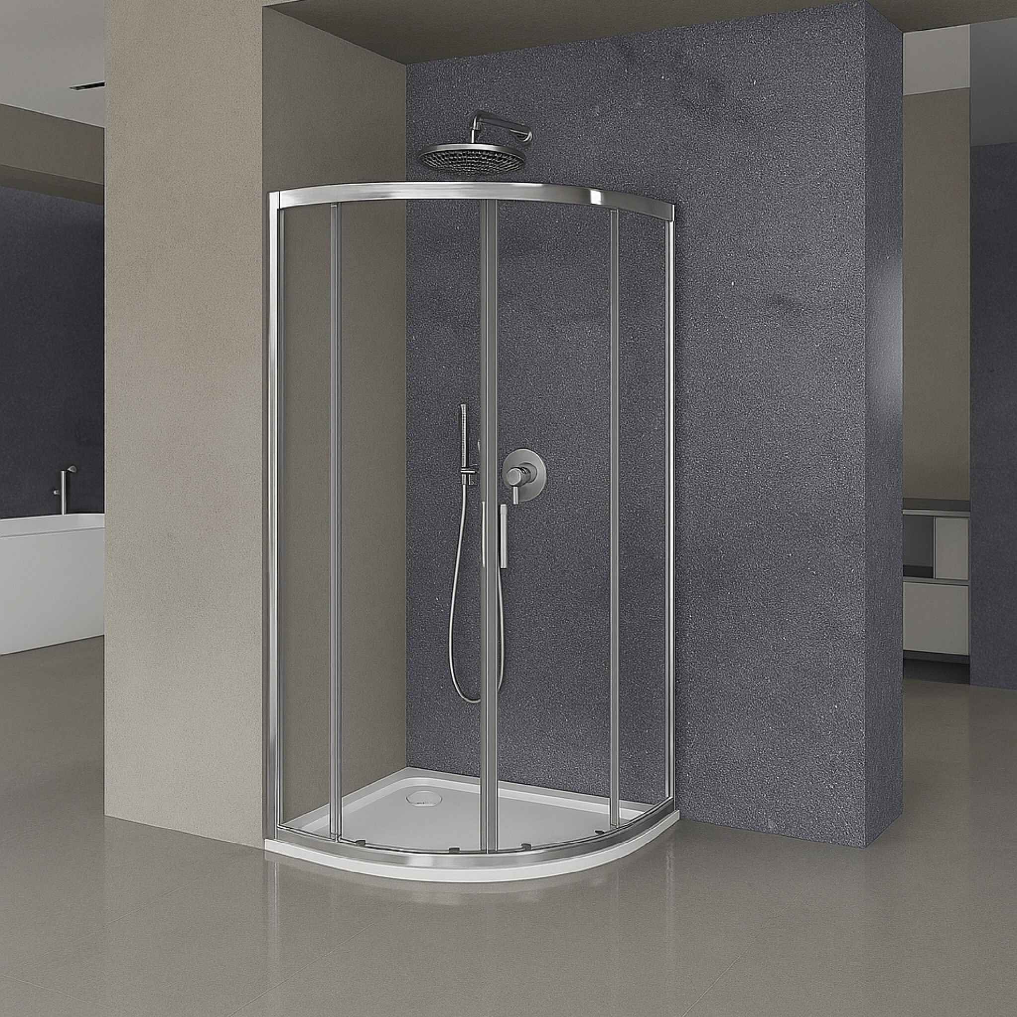 Box Doccia Semicircolare Angolare 90x90 Feridras "Ego 2.0" Cromo Lucido/Vetro Trasparente - Dabicasa