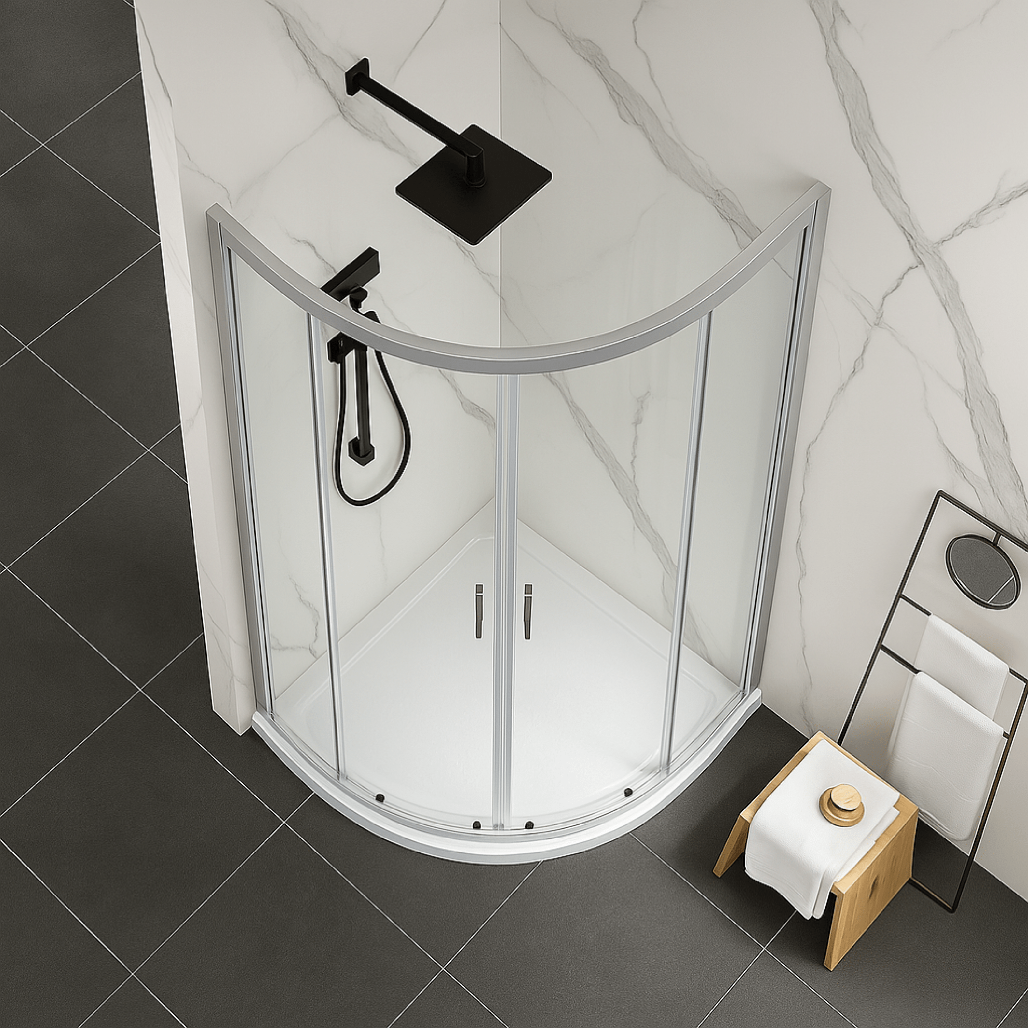 Box Doccia Semicircolare Angolare 90x90 Feridras "T - Special" Cromo Lucido/Vetro Trasparente - Dabicasa