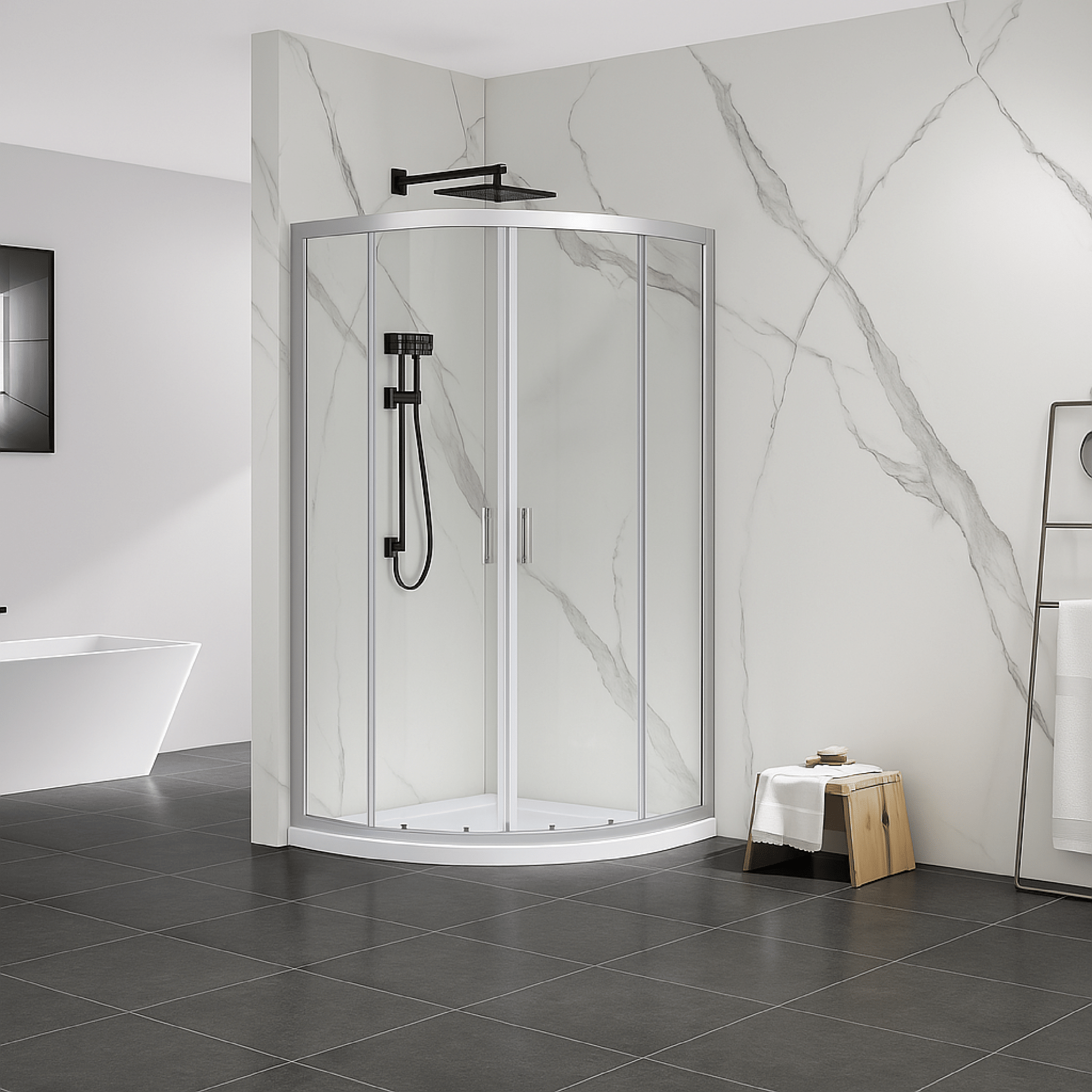 Box Doccia Semicircolare Angolare 90x90 Feridras "T - Special" Cromo Lucido/Vetro Trasparente - Dabicasa
