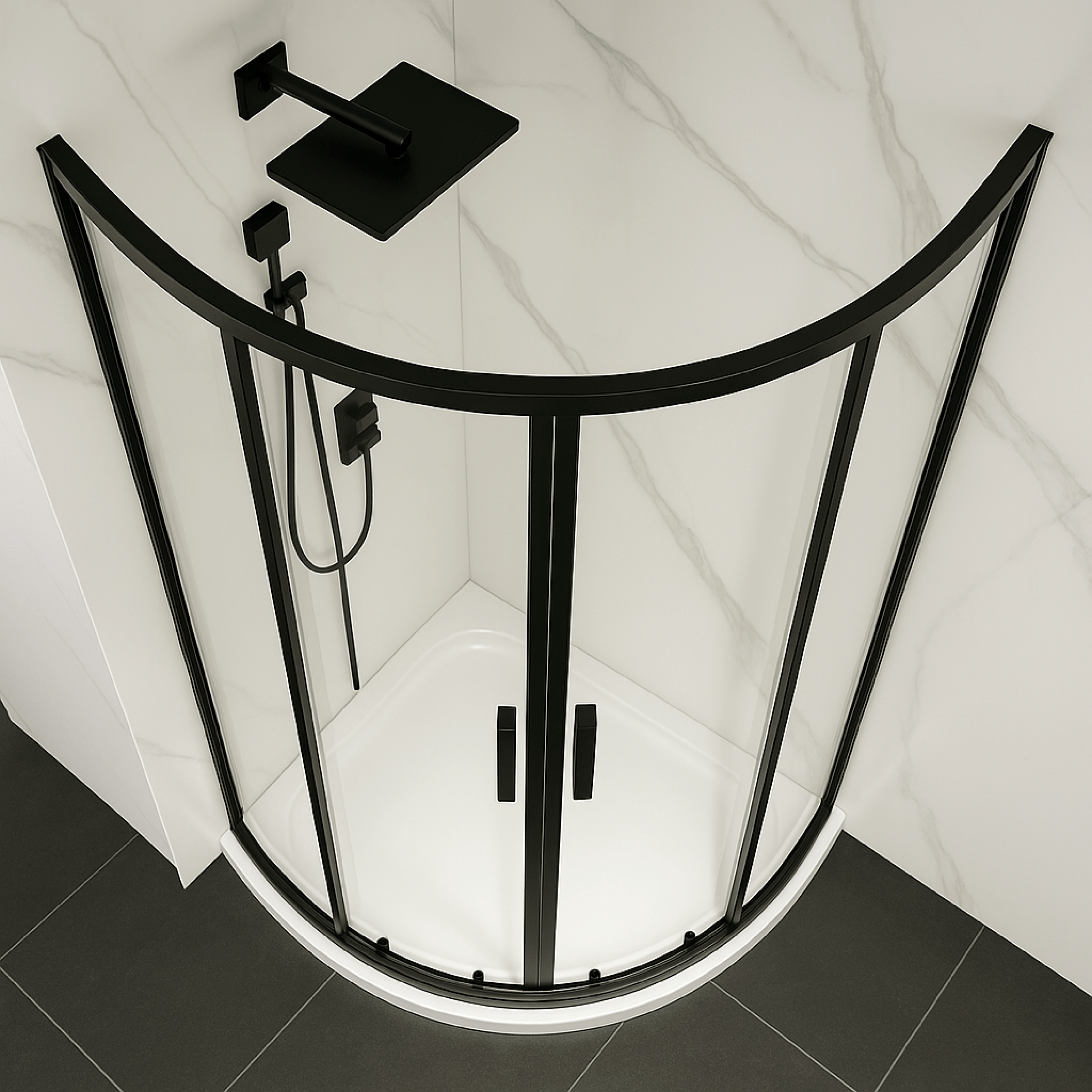 Box Doccia Semicircolare Angolare 90x90 Feridras "T - Special" Nero/Vetro Trasparente - Dabicasa