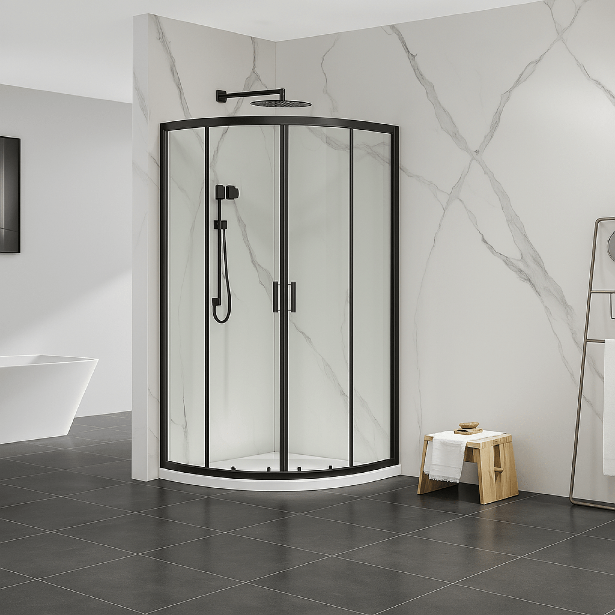 Box Doccia Semicircolare Angolare 90x90 Feridras "T - Special" Nero/Vetro Trasparente - Dabicasa