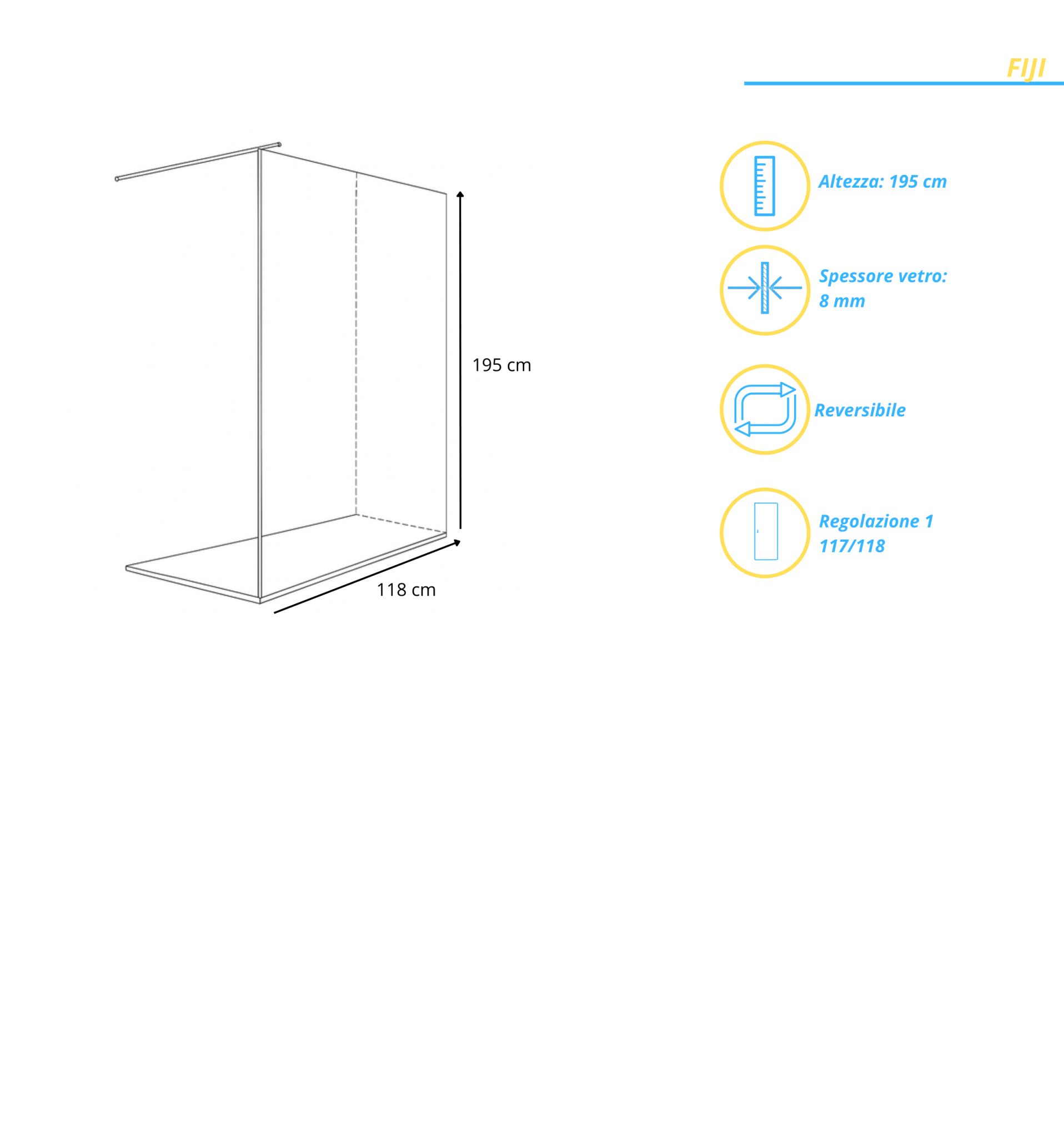 Box Doccia Walk - In 117/118 Cm Con Braccio Telescopico Giava "Fiji" Cromo Lucido/Vetro Grey - Dabicasa