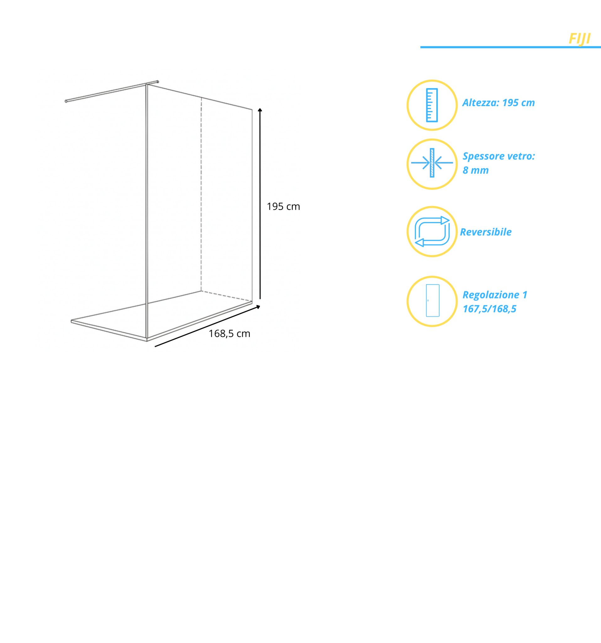 Box Doccia Walk - In 167,5/168,5 Cm Con Braccio Telescopico Giava "Fiji" Cromo Lucido/Vetro Grey - Dabicasa
