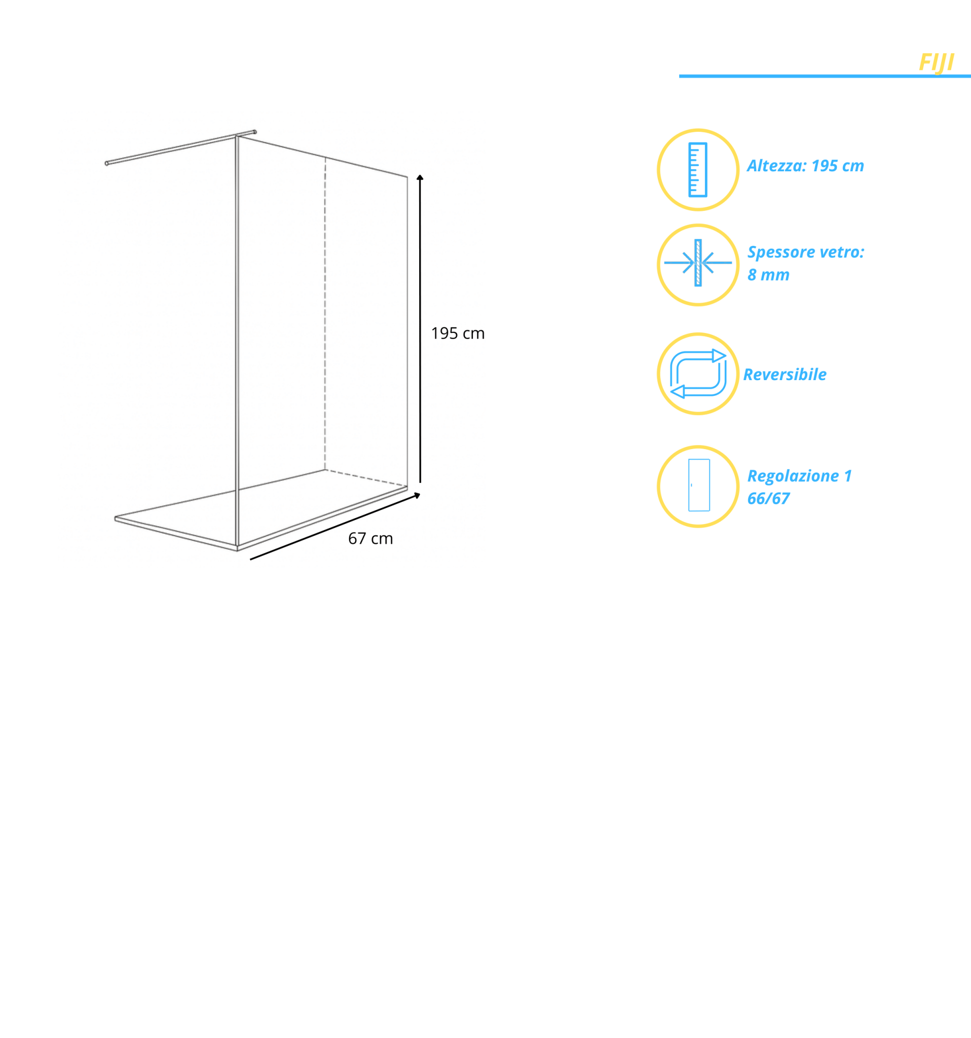 Box Doccia Walk - In 66/67 Cm Con Braccio Telescopico Giava "Fiji" Cromo Lucido/Vetro Grey - Dabicasa