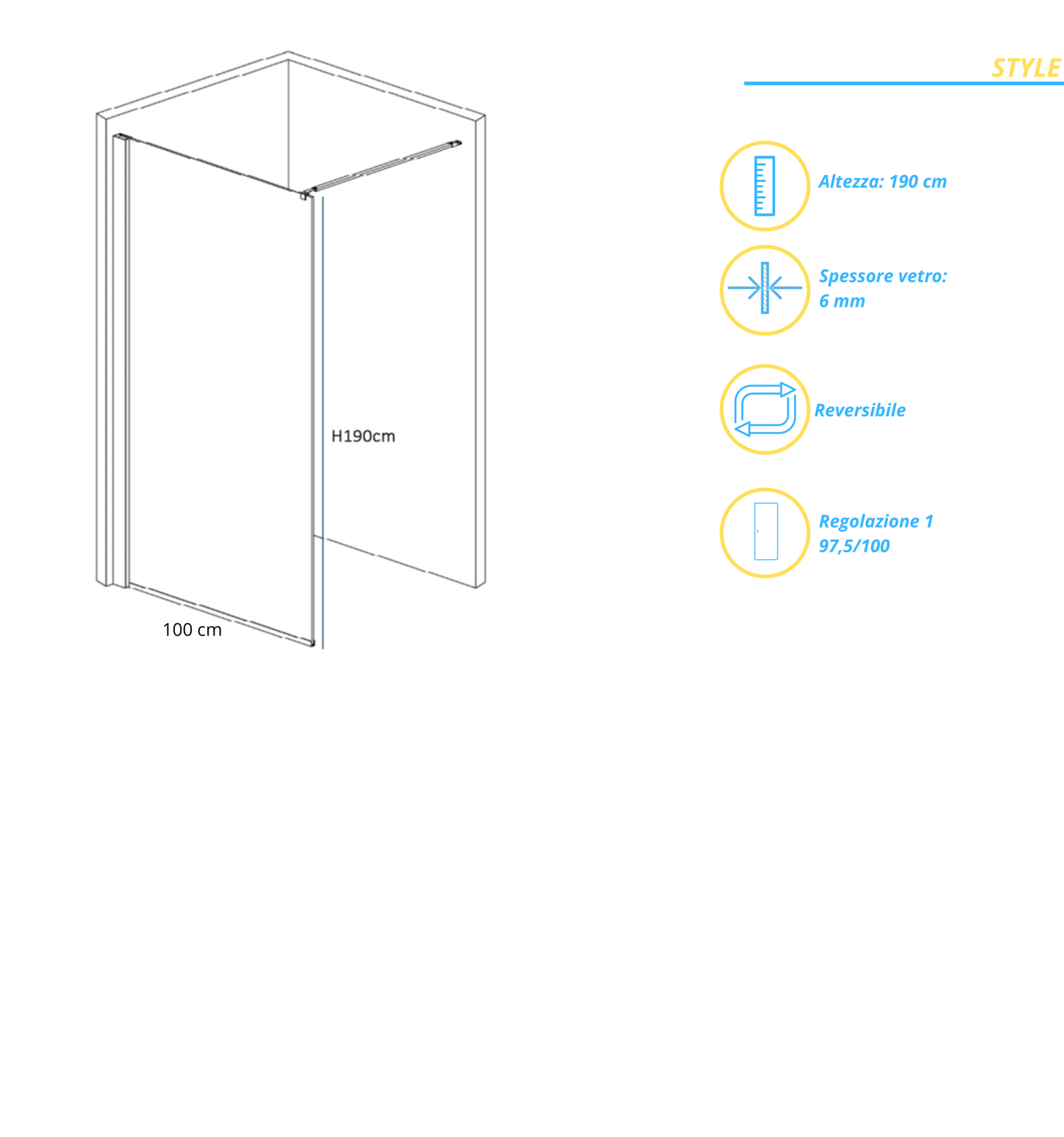 Box Doccia Walk - In 97,5/100 Cm Con Braccio Telescopico Giava "Style" Cromo Lucido/Vetro Trasparente - Dabicasa