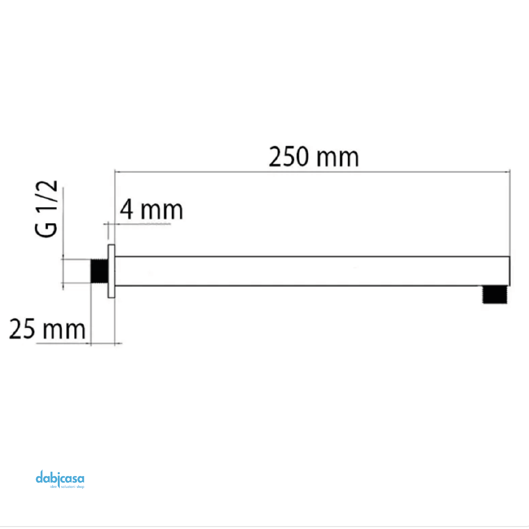 Braccio Soffione Doccia Quadrato "Platinum" Acciaio Da 25 cm - Dabicasa