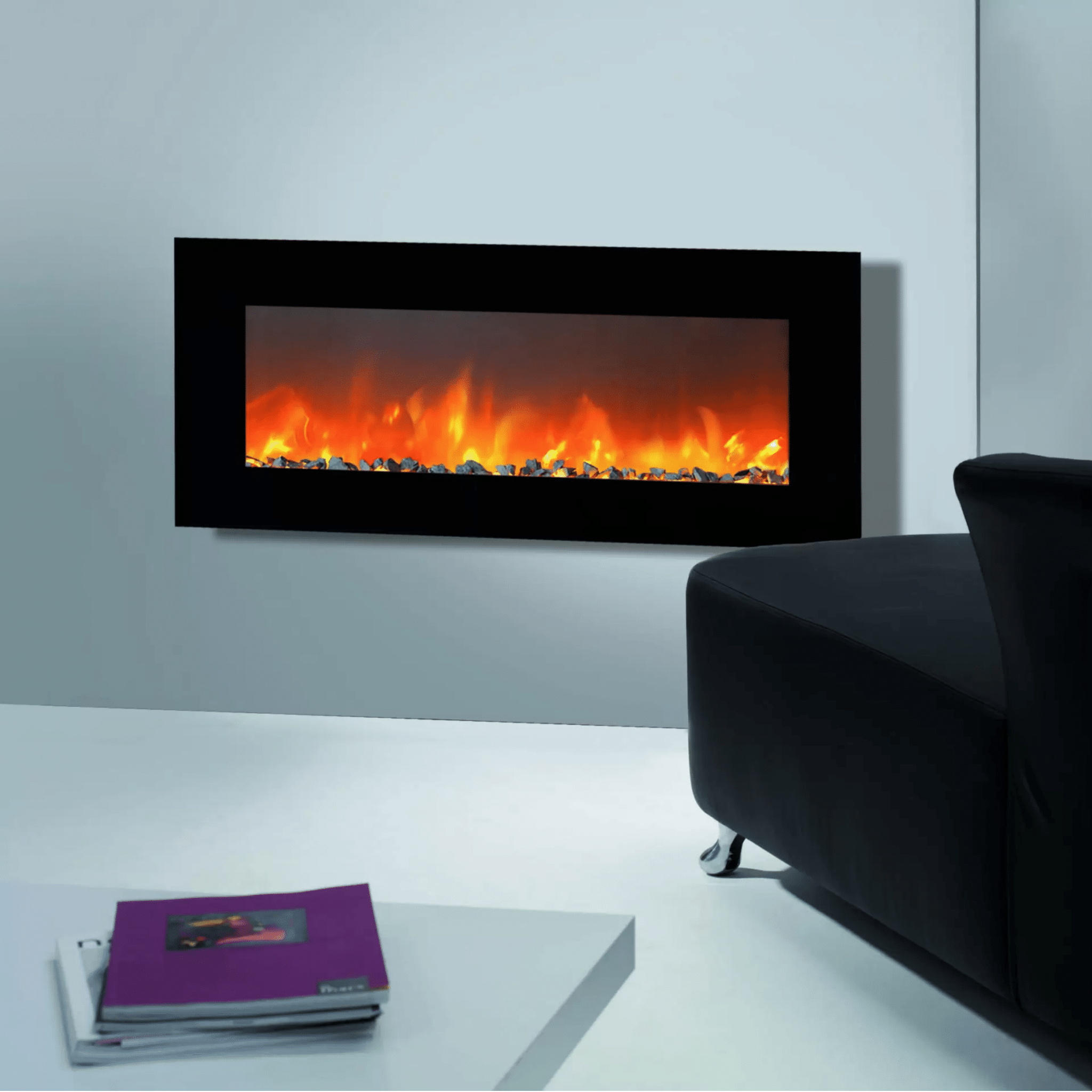Camino Elettrico a Parete Da 130 Cm British Fire "Trivero" Nero Lucido - Dabicasa