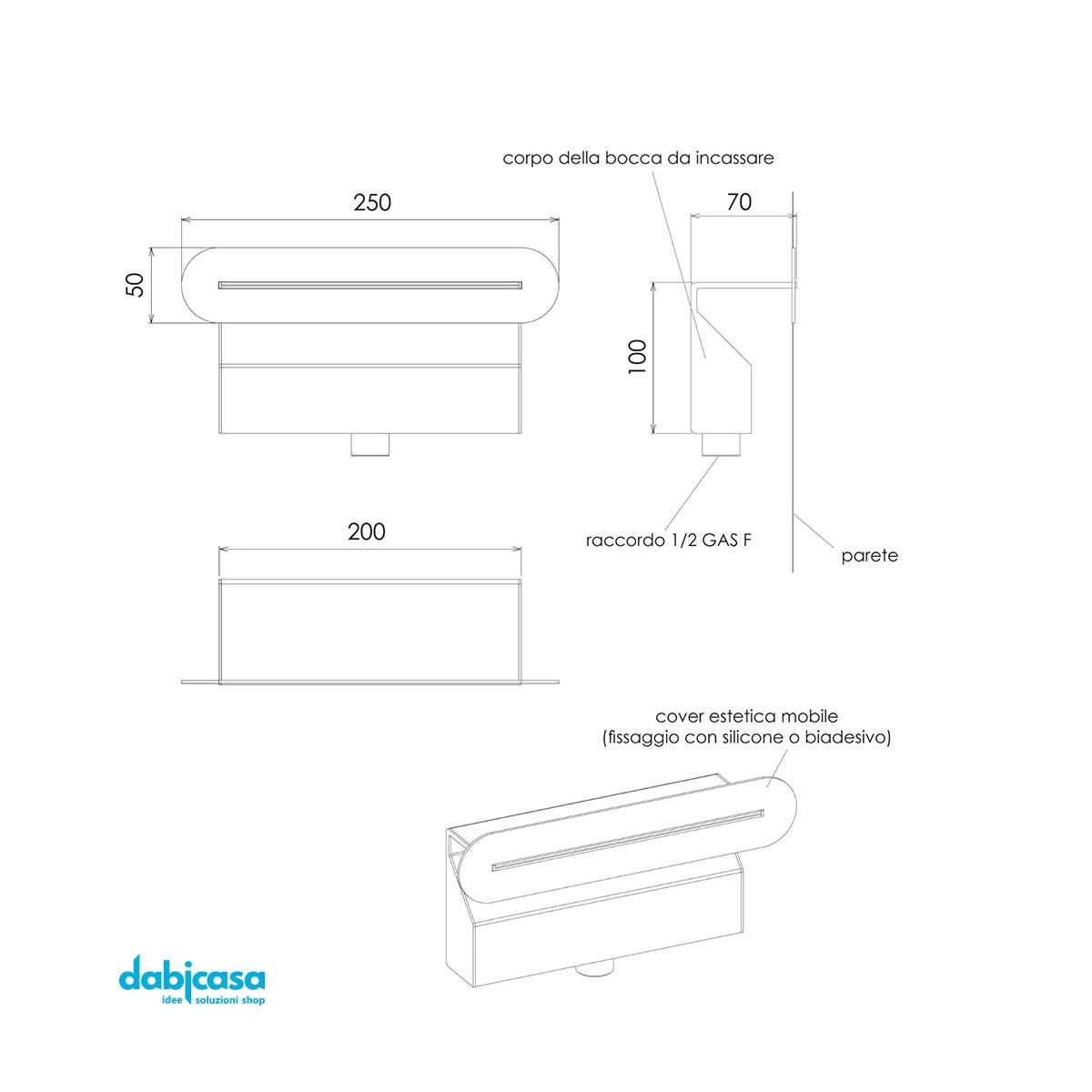 Cascata a Parete "Line Round" ad Incasso in Acciaio Inox Cromo Lucido 25x50 cm - Dabicasa