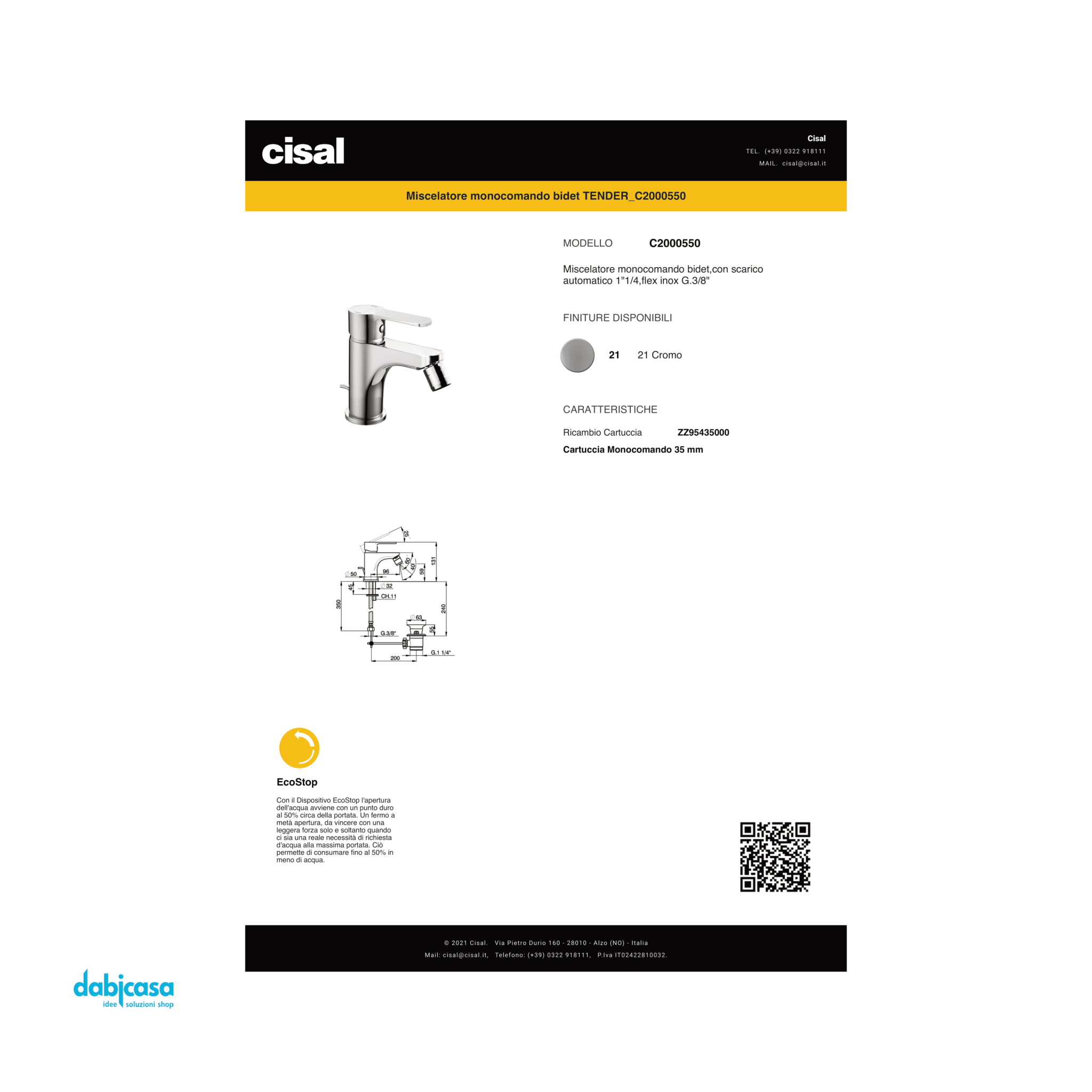 Cisal "Tender" Miscelatore Bidet Con Scarico Automatico - Dabicasa