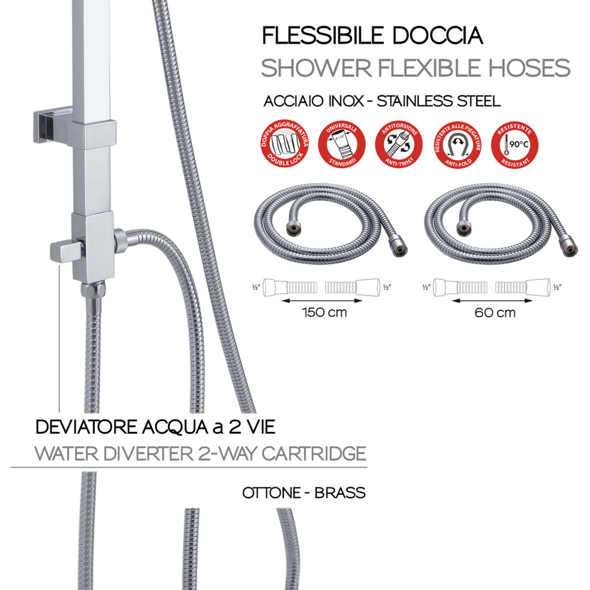 Colonna Doccia Con Deviatore a 2 Vie Gedy "Star 01" Cromo Lucido - Dabicasa