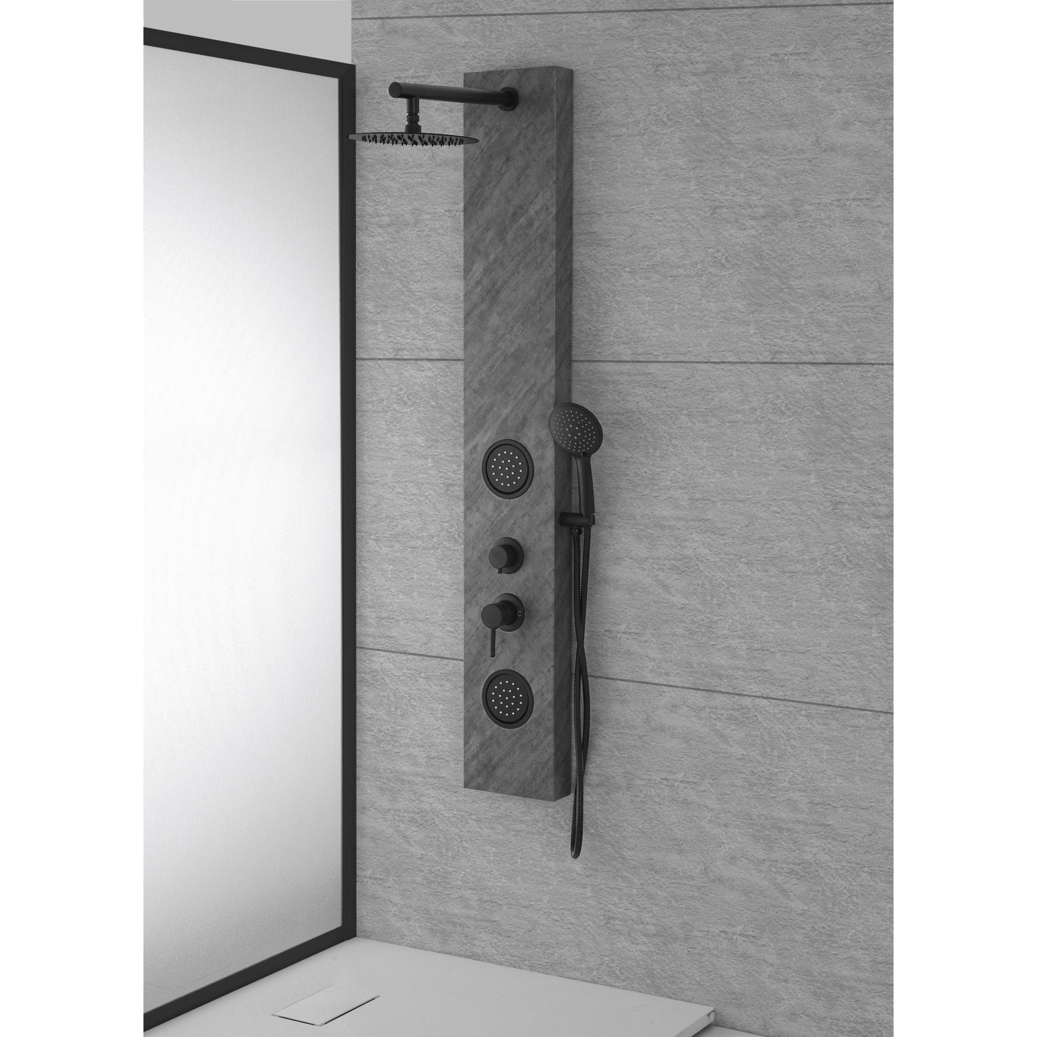 Colonna Doccia Con Kit Doccetta Feridras "Black Stone" Pietra/Nero Opaco - Dabicasa