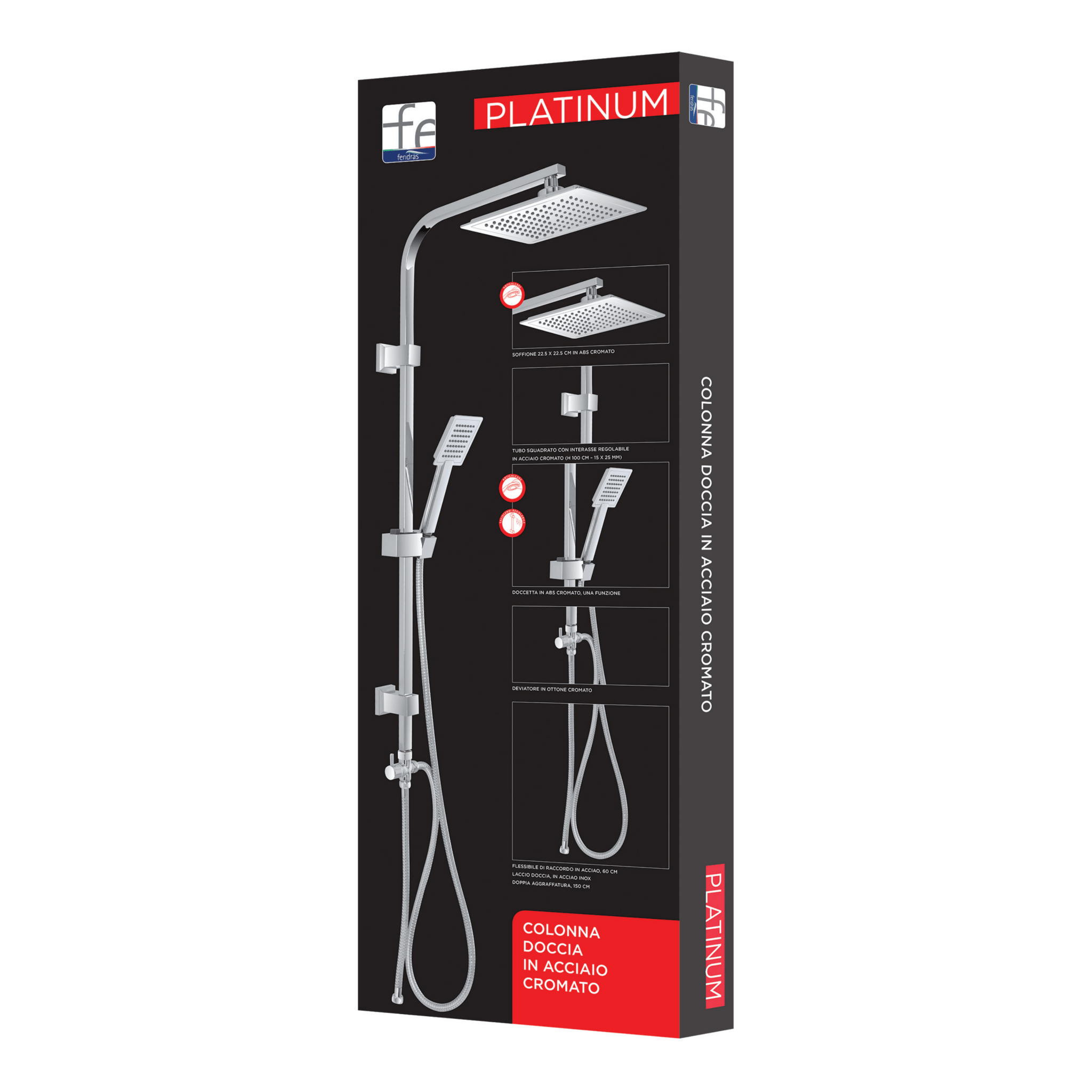 Colonna Doccia Con Kit Doccia e Deviatore a 2 Vie Feridras "Platinum" Cromo Lucido - Dabicasa
