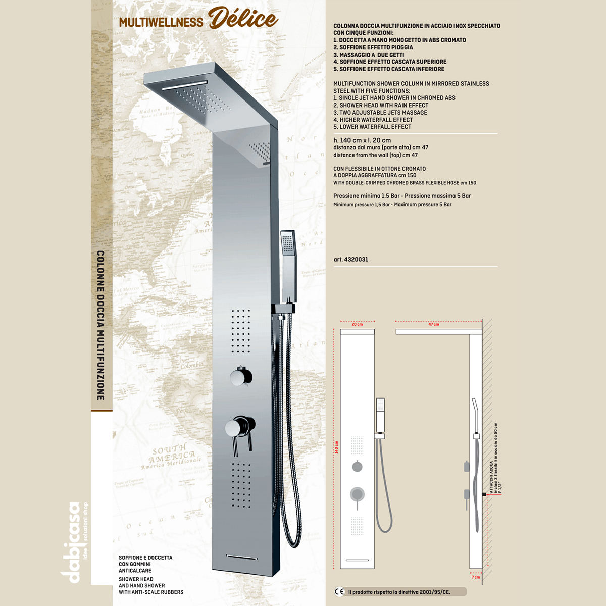 Colonna Doccia "Delice" Multifunzione In Acciaio Inox Specchiato C/Cascata - Dabicasa