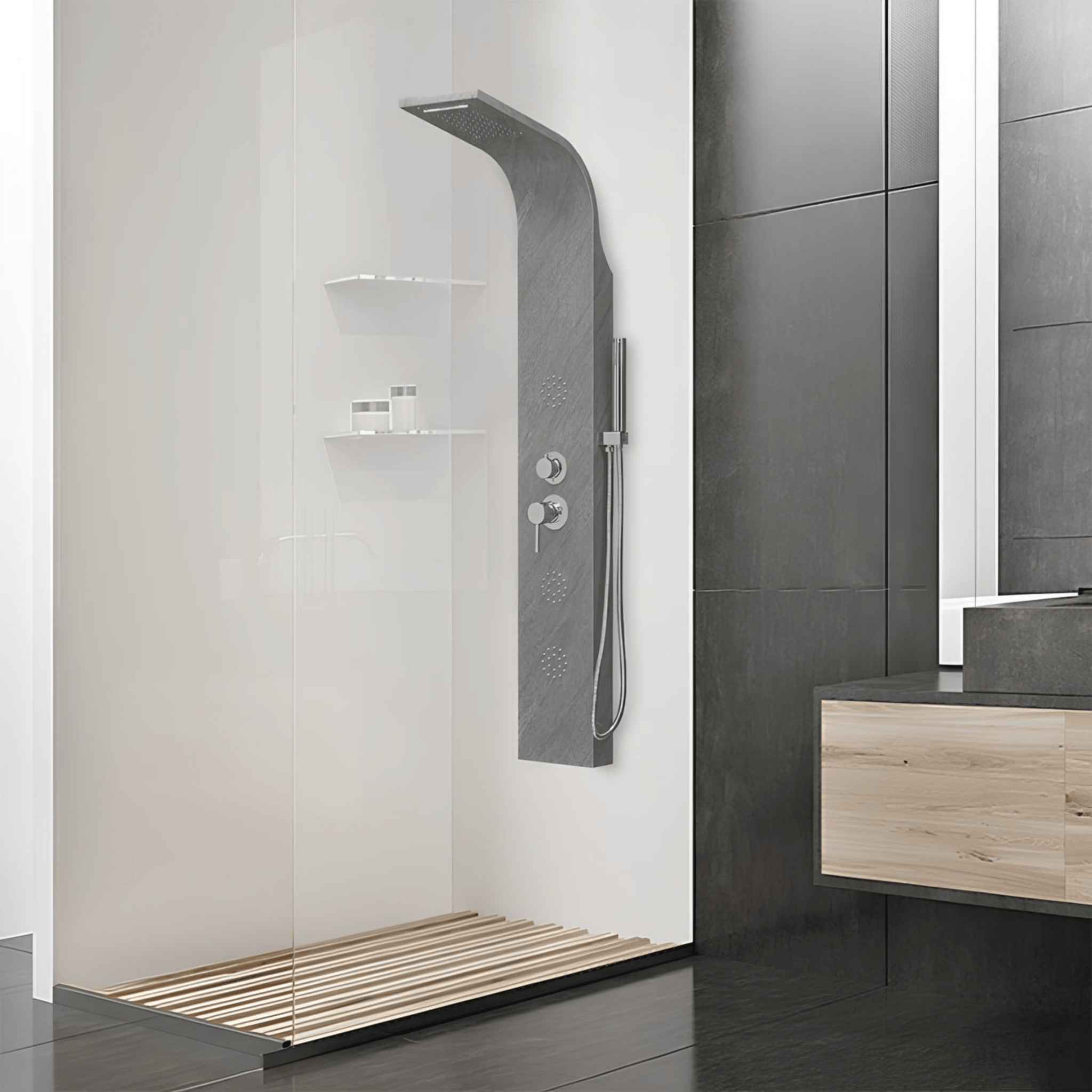 Colonna Doccia Idromassaggio Con Effetto Cascata e Kit Doccetta Feridras Effetto Cemento - Dabicasa