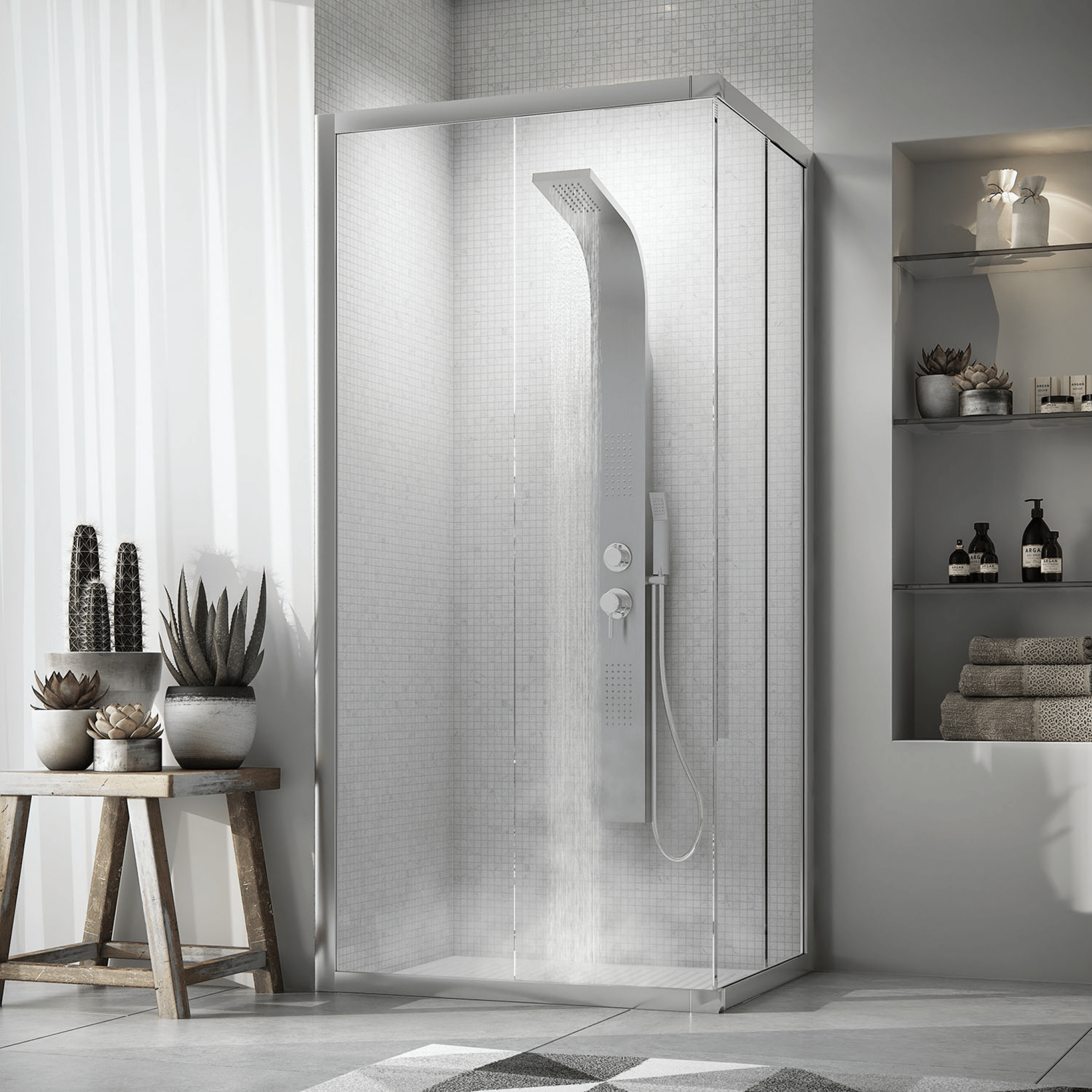 Colonna Doccia Idromassaggio Con Miscelatore Manuale e Deviatore a 3 Vie Gedy "Massage 01" Inox Spazzolato - Dabicasa
