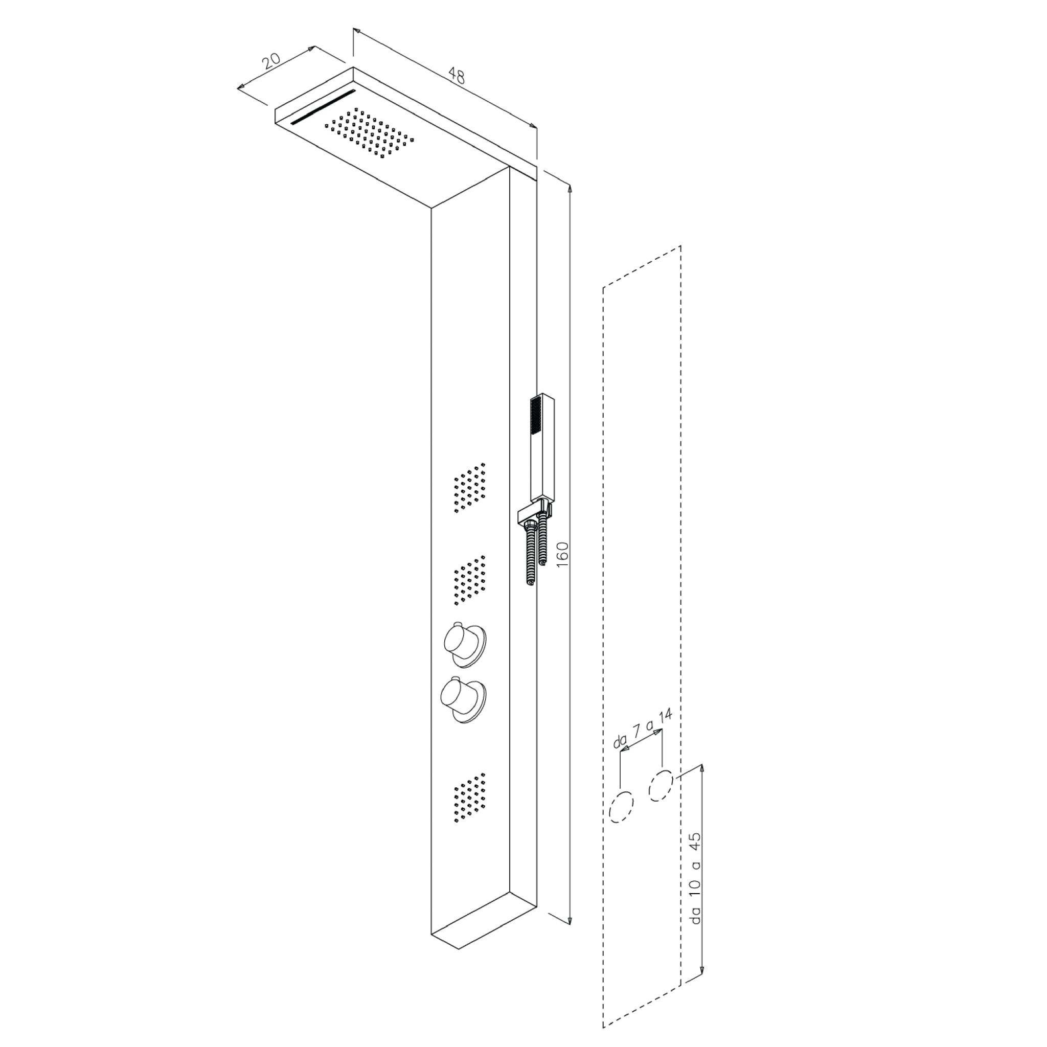 Colonna Doccia Idromassaggio Effetto Cascata Metaform "Manhattan Plus" Inox Spazzolato - Dabicasa