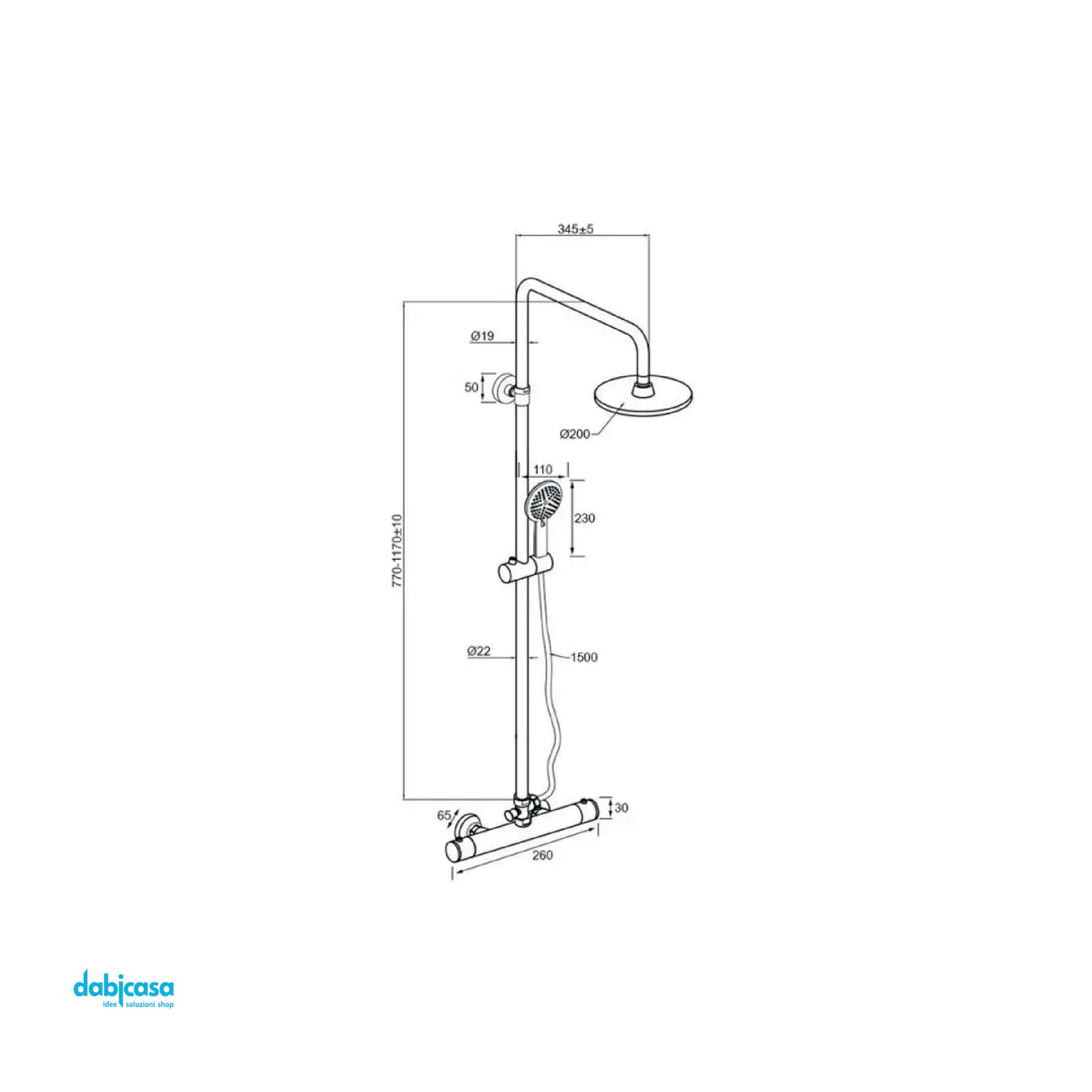 Colonna Doccia "Platinum" Con Deviatore In Ottone Cromato e Miscelatore In Ottone Altezza Regolabile Da 77 a 120 Cm - Dabicasa