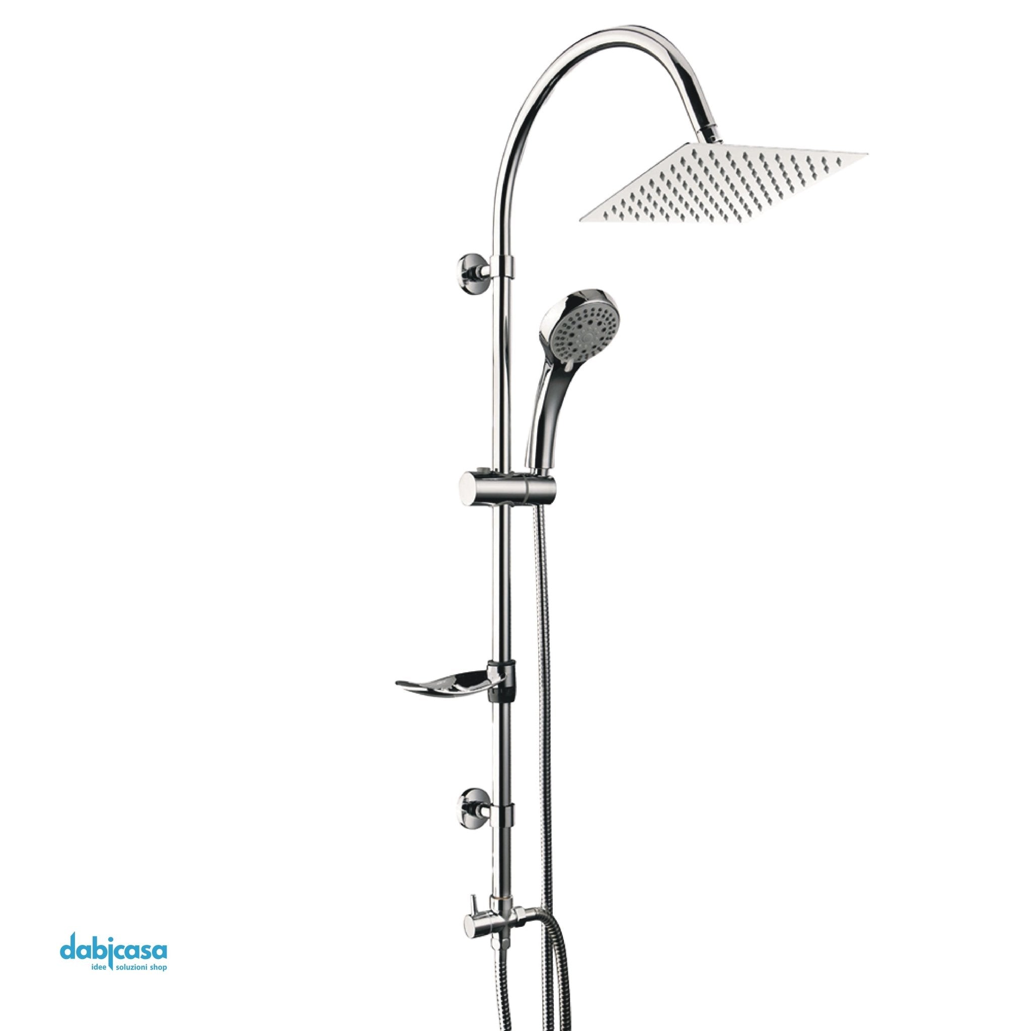 Colonna Doccia "Romantic" Filo Square In Acciaio Inox Cromo Lucido Con Soffione Quadrato 25x25 cm - Dabicasa