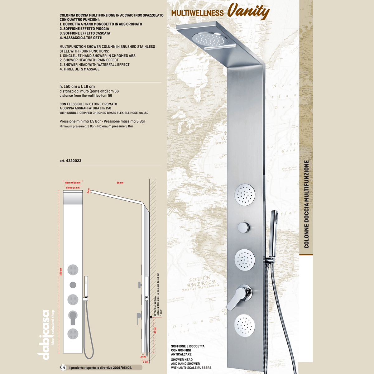 Colonna Doccia "Vanity" Multifunzione In Acciaio Inox Spazzolato - Dabicasa