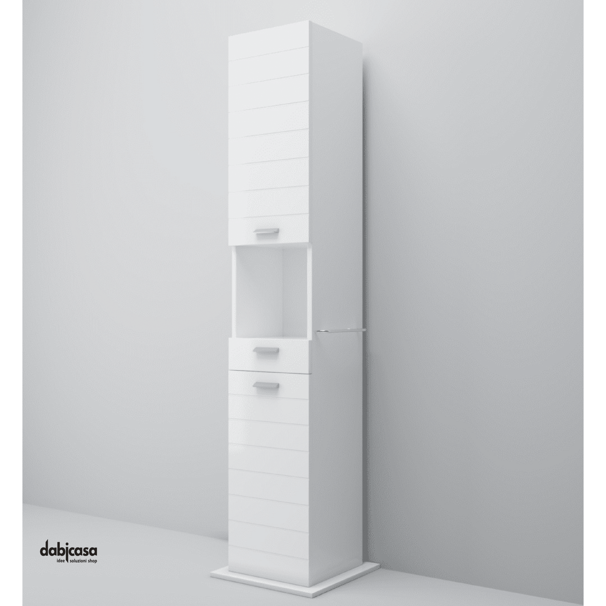 Colonna Porta Abiti/Porta Salviette "Rigo" Da 186 Cm Composto Da Due Ante Ed Un Cassetto Finitura Bianco Lucido - Dabicasa