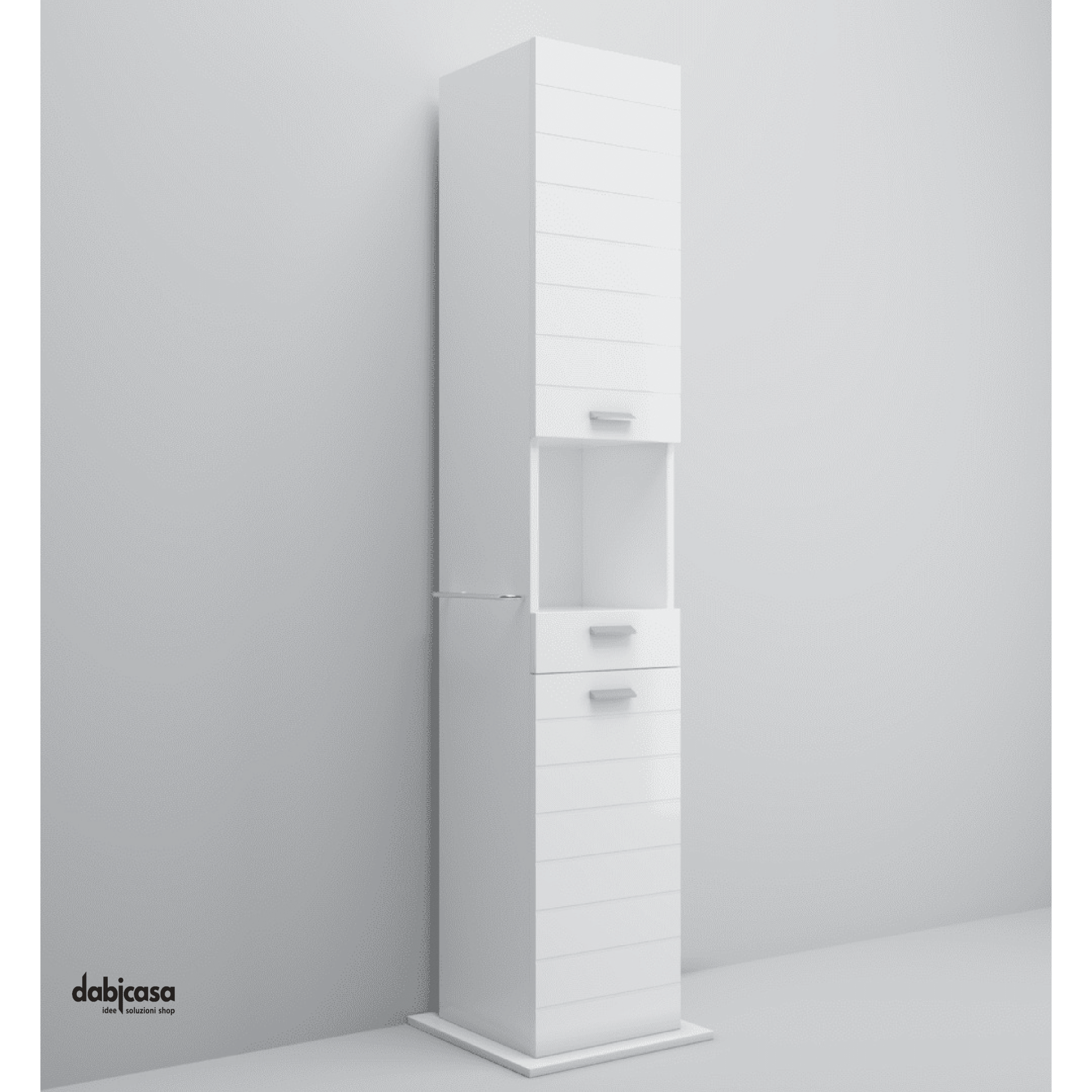 Colonna Porta Abiti/Porta Salviette "Rigo" Da 186 Cm Composto Da Due Ante Ed Un Cassetto Finitura Bianco Lucido - Dabicasa