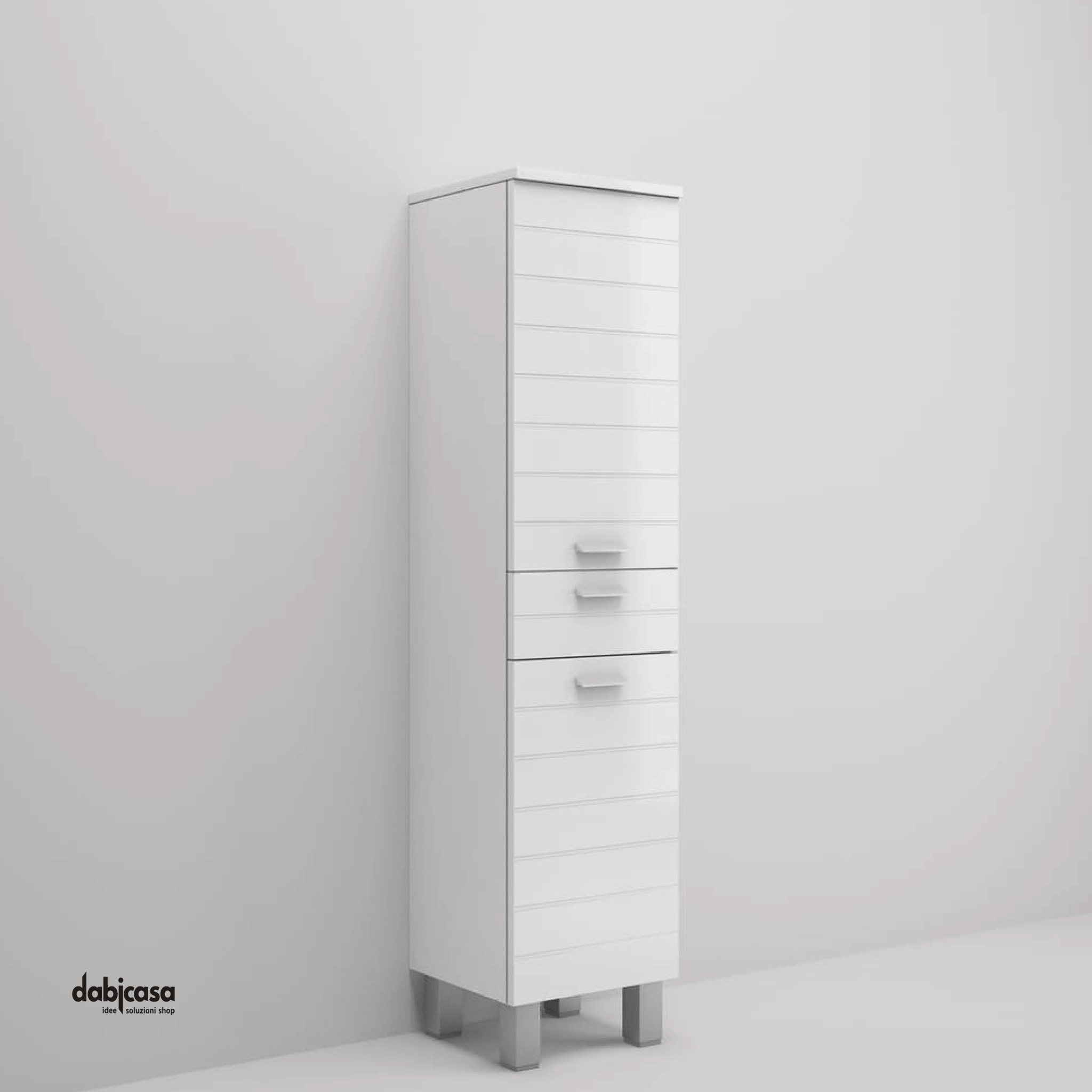 Colonna Portaoggetti A Terra "Rigo 1" Da 154 Cm Composta Da Due Ante Ed Un Cassetto Finitura Bianco Lucido - Dabicasa