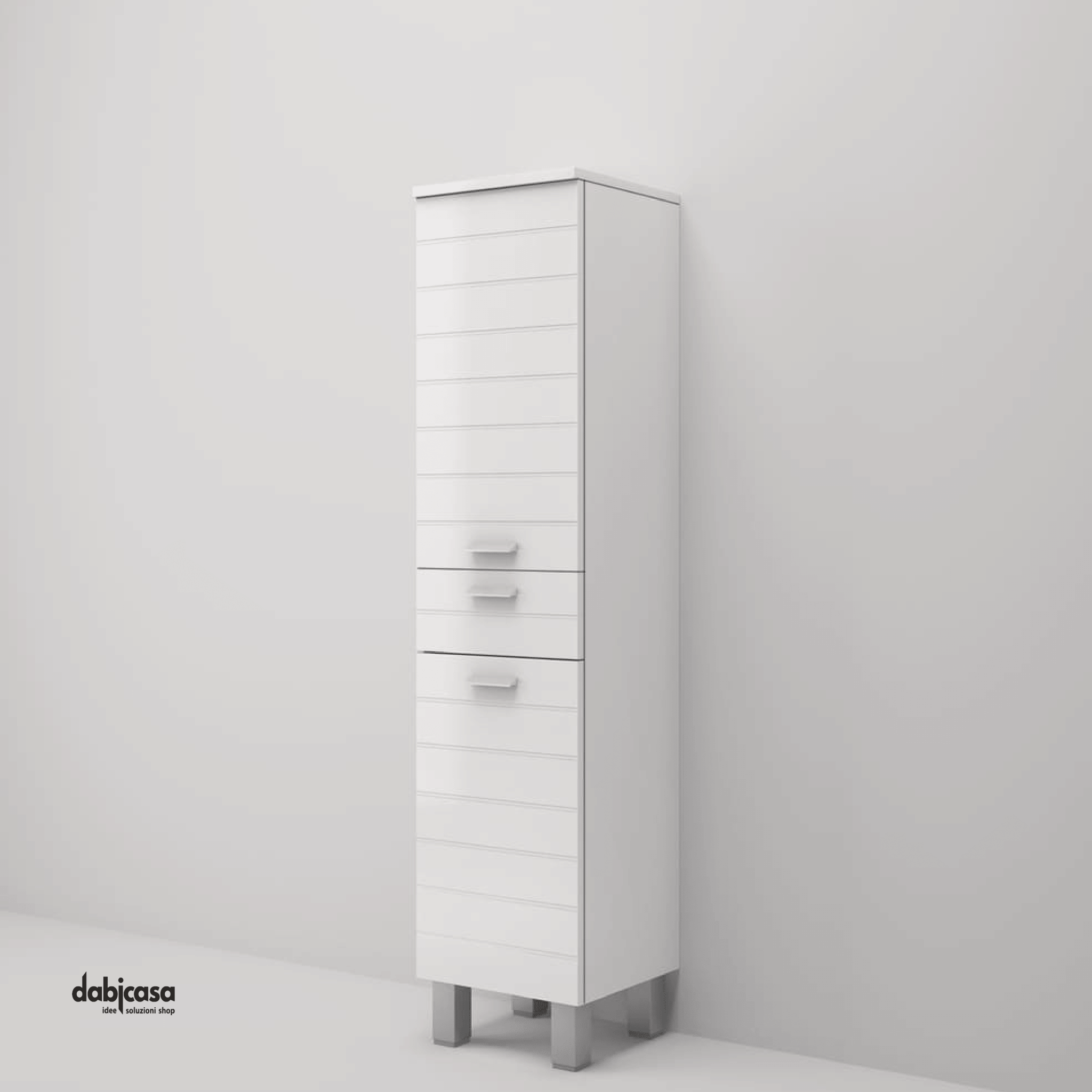 Colonna Portaoggetti A Terra "Rigo 1" Da 154 Cm Composta Da Due Ante Ed Un Cassetto Finitura Bianco Lucido - Dabicasa