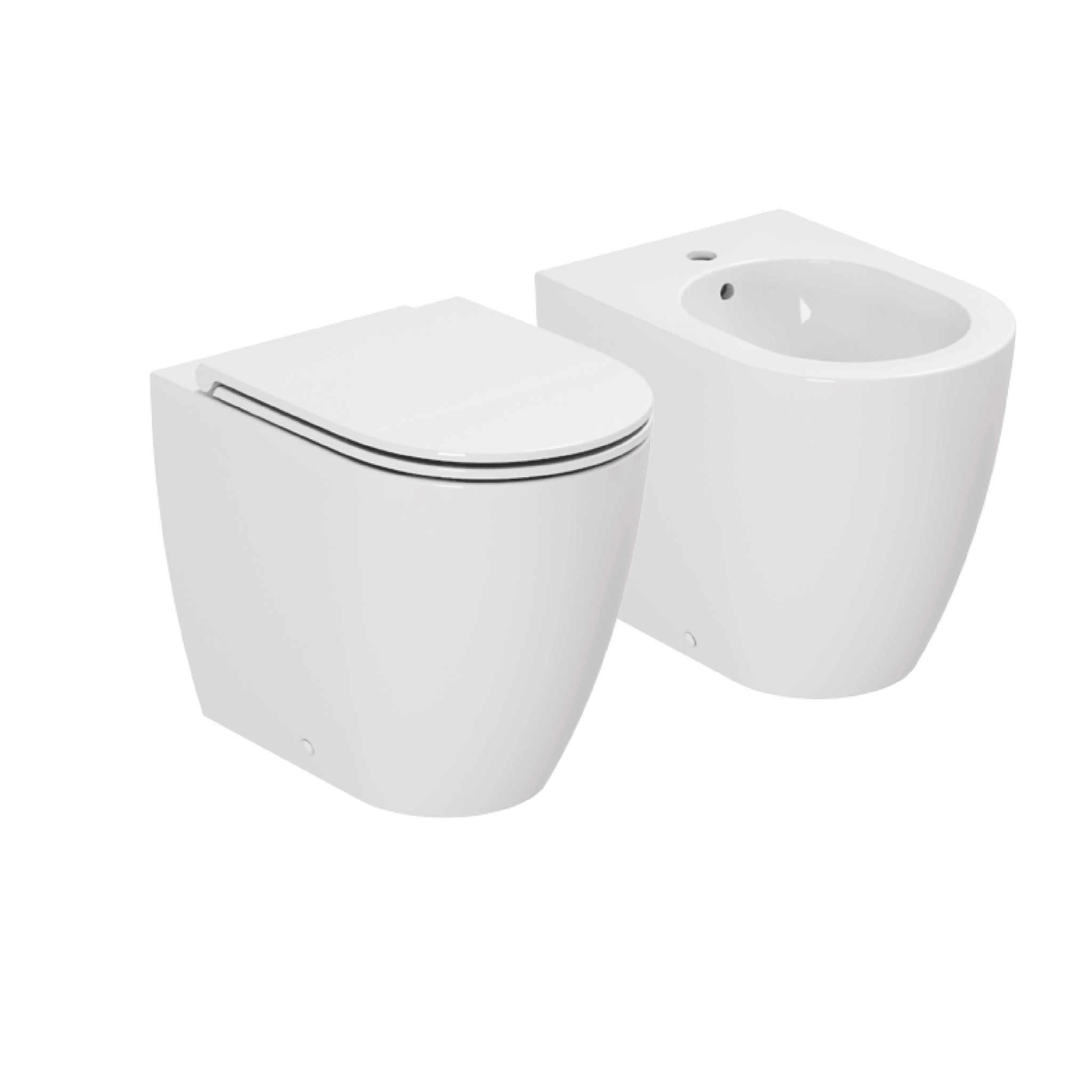 Coppia Di Sanitari a Terra Senza Brida Azzurra Ceramica "Comoda" Bianco Lucido - Dabicasa