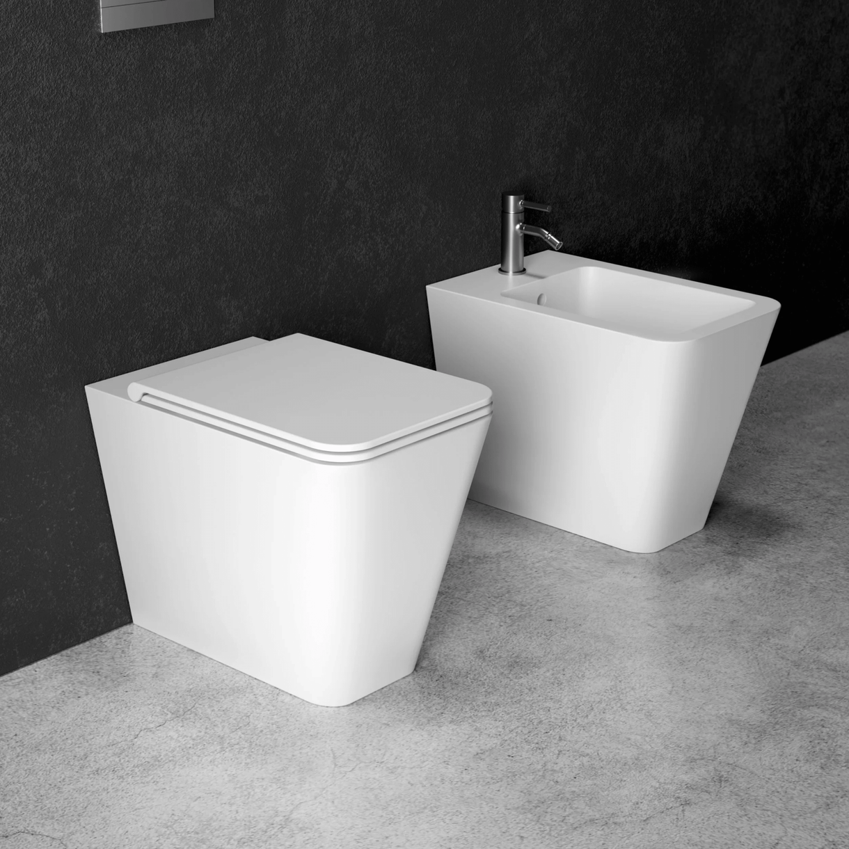 Image of Coppia Di Sanitari Alice Ceramica Da Terra Filo Muro Senza Brida Bianco Lucido "Hide Square"