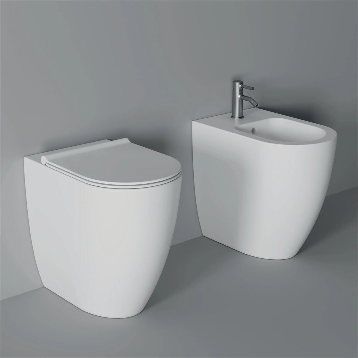 Image of Coppia Di Sanitari Alice Ceramica Da Terra Filo Muro Senza Brida Bianco Opaco "Form"
