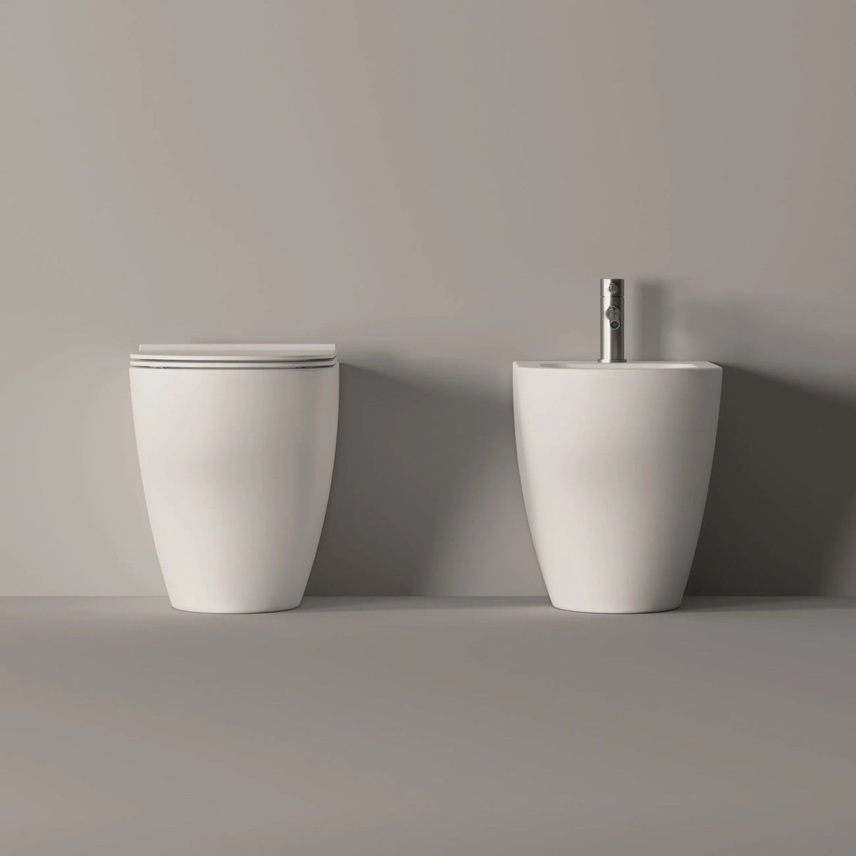 Image of Coppia Di Sanitari Alice Ceramica Da Terra Filo Muro Senza Brida Bianco Opaco "Unica"