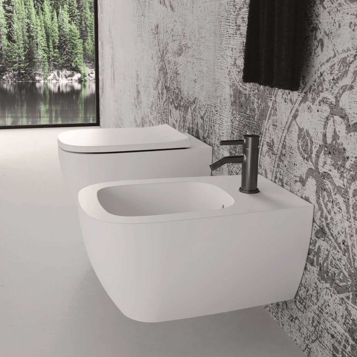 Image of Coppia Di Sanitari Alice Ceramica Sospesi Senza Brida Bianco Lucido "Wunder"