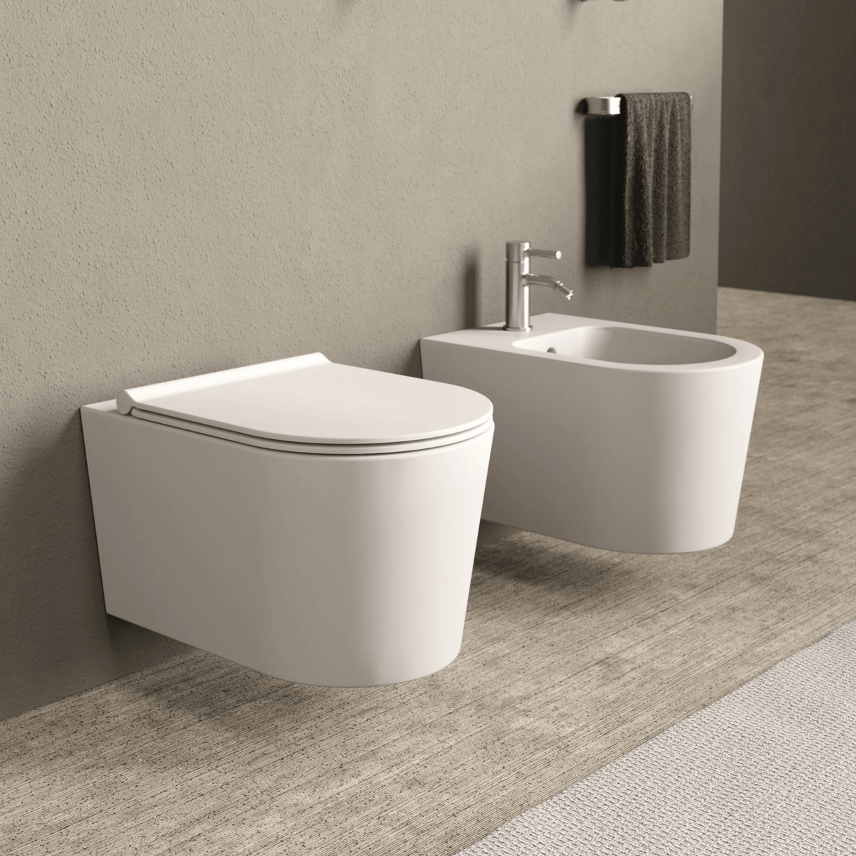 Image of Coppia Di Sanitari Alice Ceramica Sospeso Senza Brida Bianco Lucido "Form"