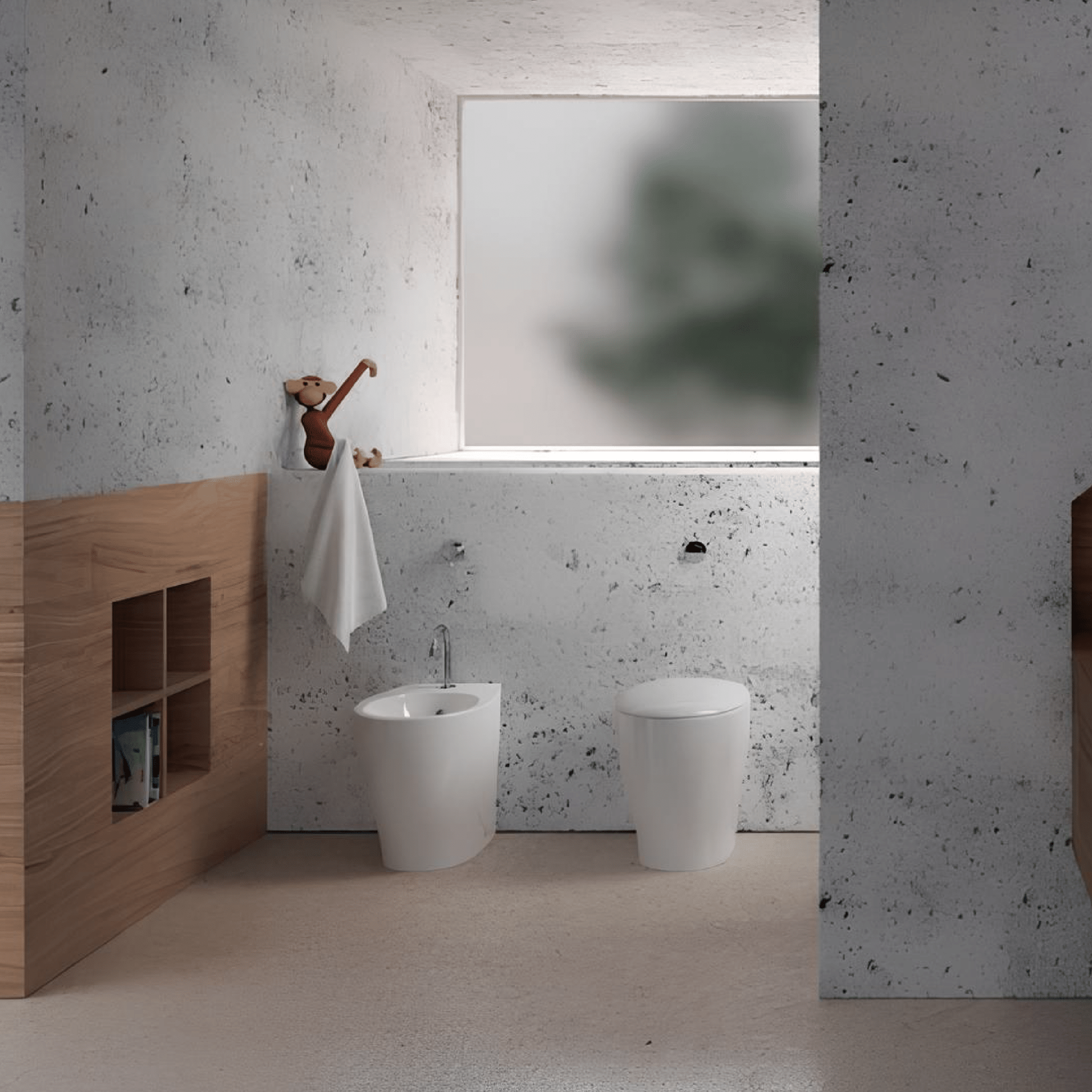 Coppia Di Sanitari a Terra Con Copriwater Domus Falerii "Mascalzone" Bianco Lucido