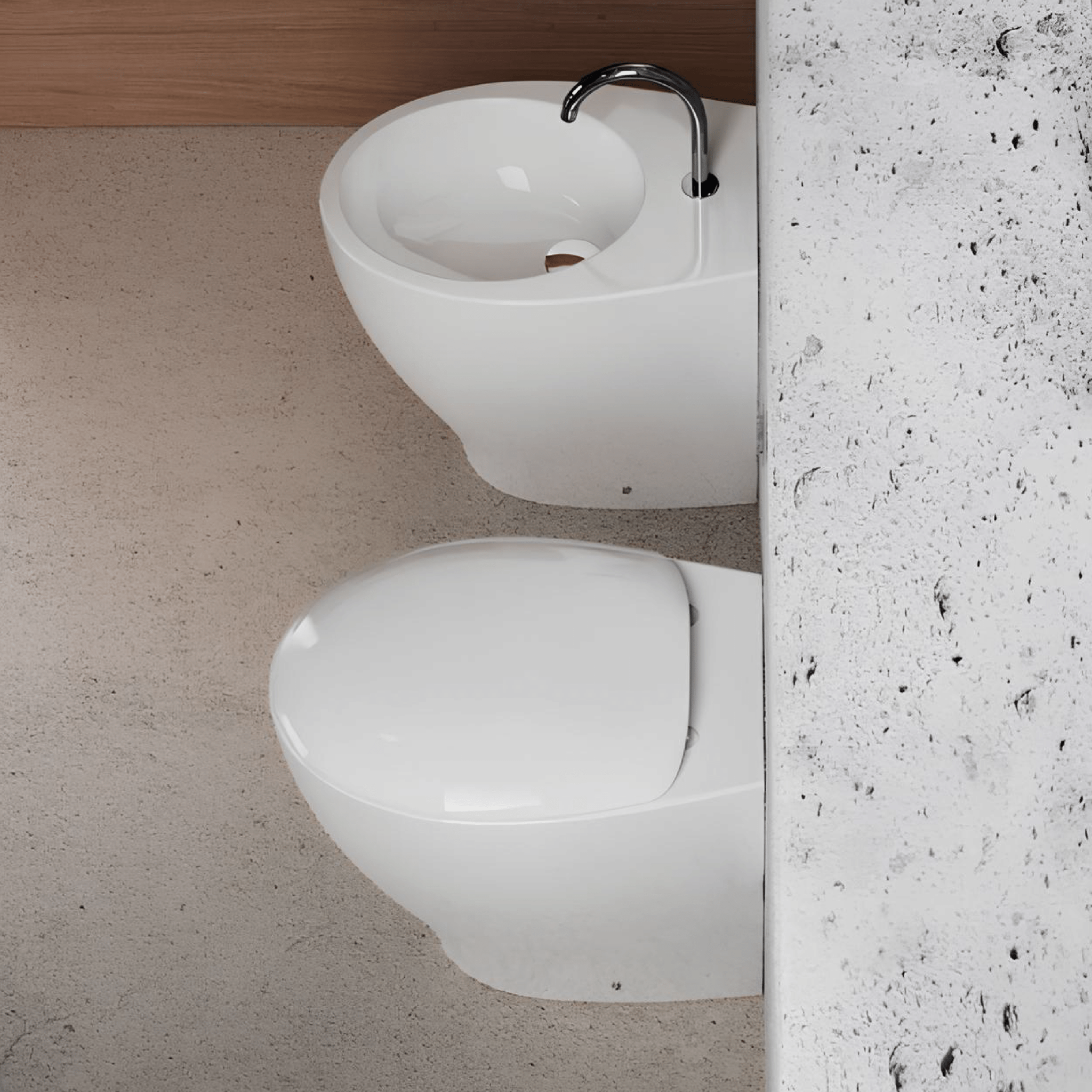 Coppia Di Sanitari a Terra Con Copriwater Domus Falerii "Mascalzone" Bianco Lucido