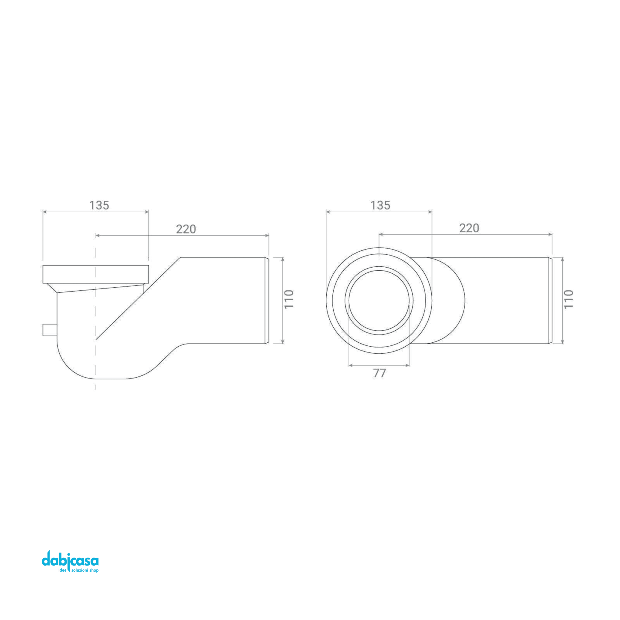 Curva Tecnica SottoVaso Per Scarico Filo Muro Da Diam.11 cm - Dabicasa