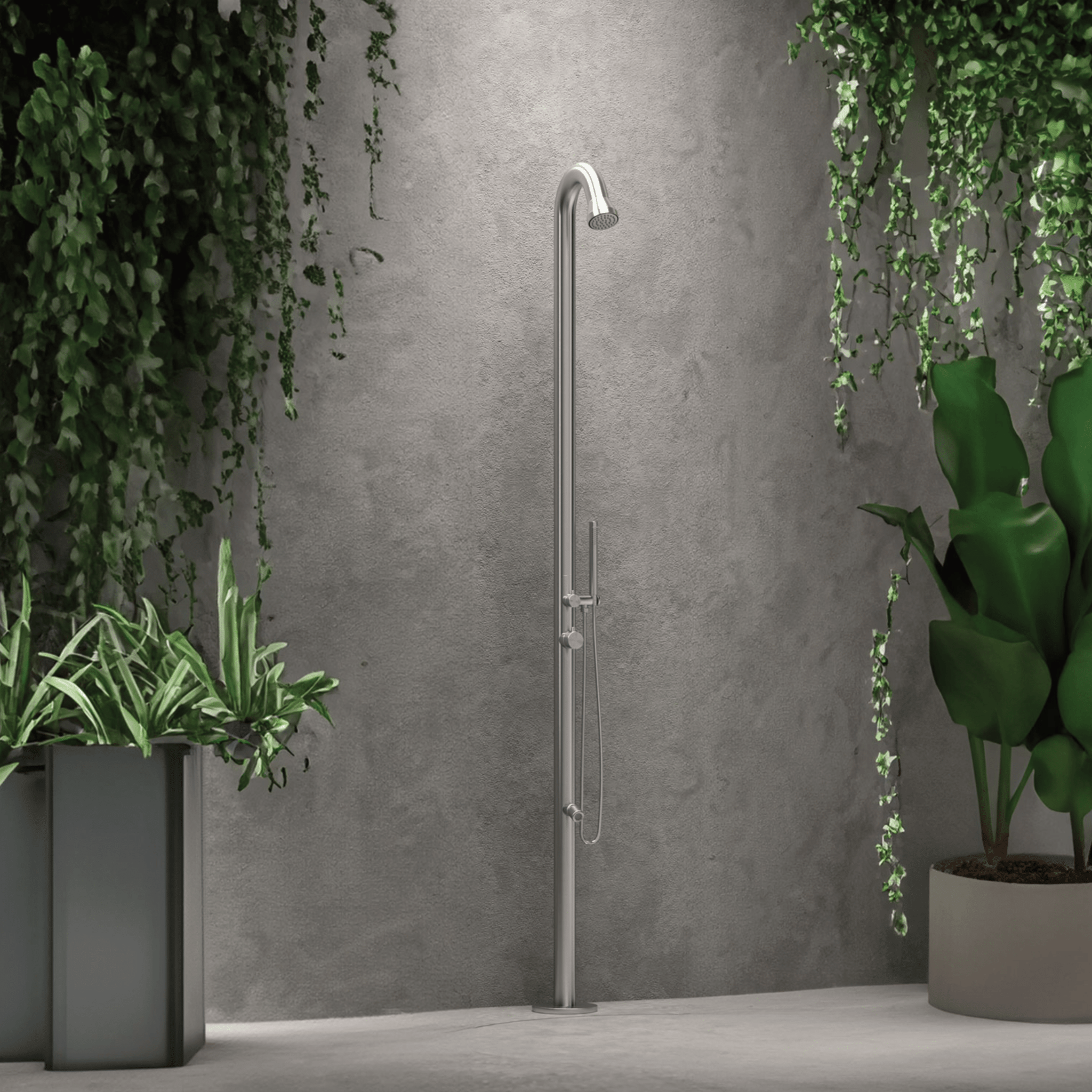 Doccia Tradizionale Per Esterno/Interno Con Soffione Deviatore e Lavapiedi Sined "Bosa" Inox Satinato - Dabicasa