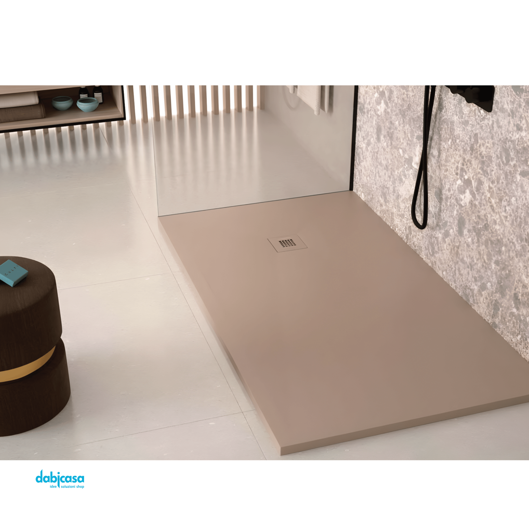 Duplach "Plus" Piatto Doccia Marmoresina Effetto Pietra Colore Crema 70x100 H 3 - Dabicasa