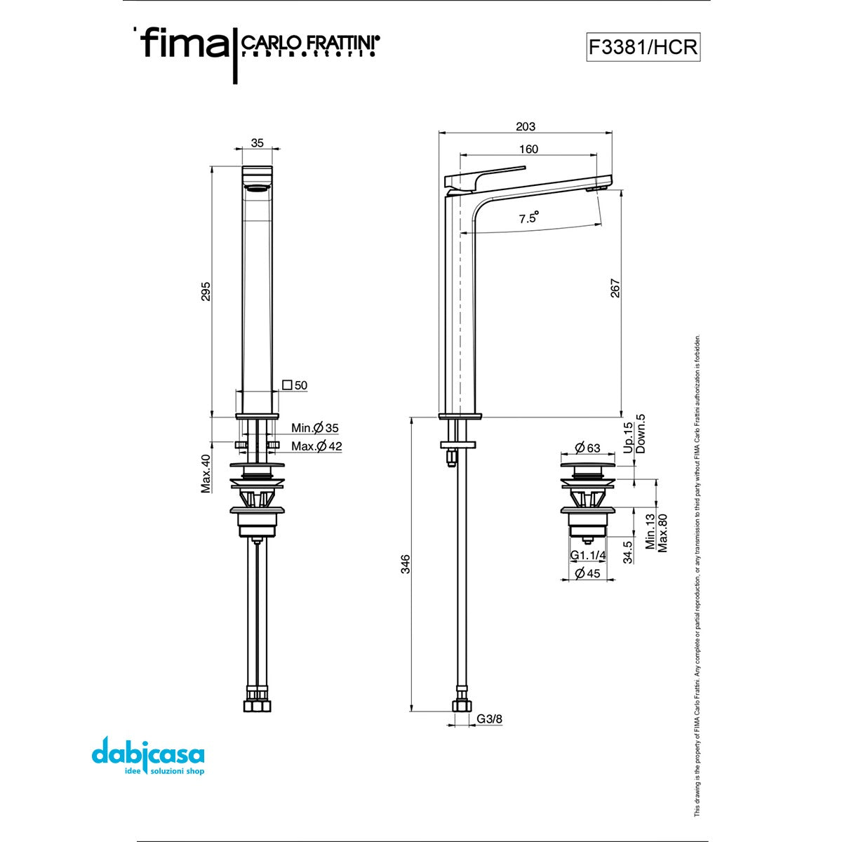 Fima Frattini " Fit" Miscelatore Lavabo Alto Con Scarico Click - Clack - Dabicasa