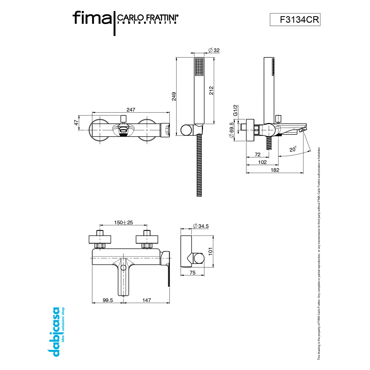 Fima Frattini "Mast" Gruppo Vasca Parete C/Kit Doccetta Cromo Lucido - Dabicasa