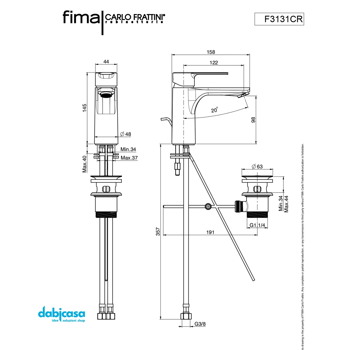 Fima Frattini "Mast" Miscelatore Lavabo Con Scarico Automatico - Dabicasa