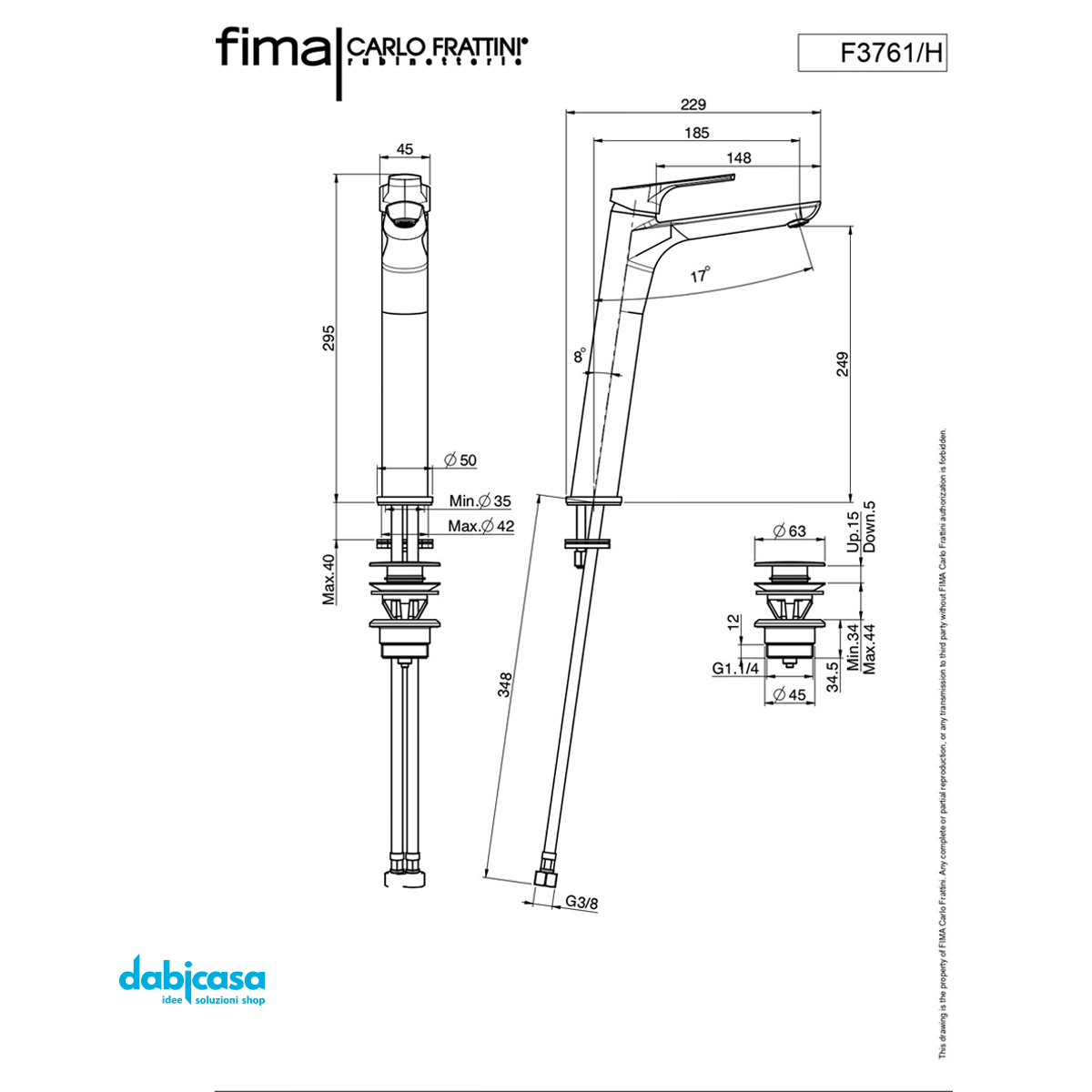 Fima Frattini "Serie 4" Miscelatore Lavabo Alto Senza Scarico Automatico - Dabicasa