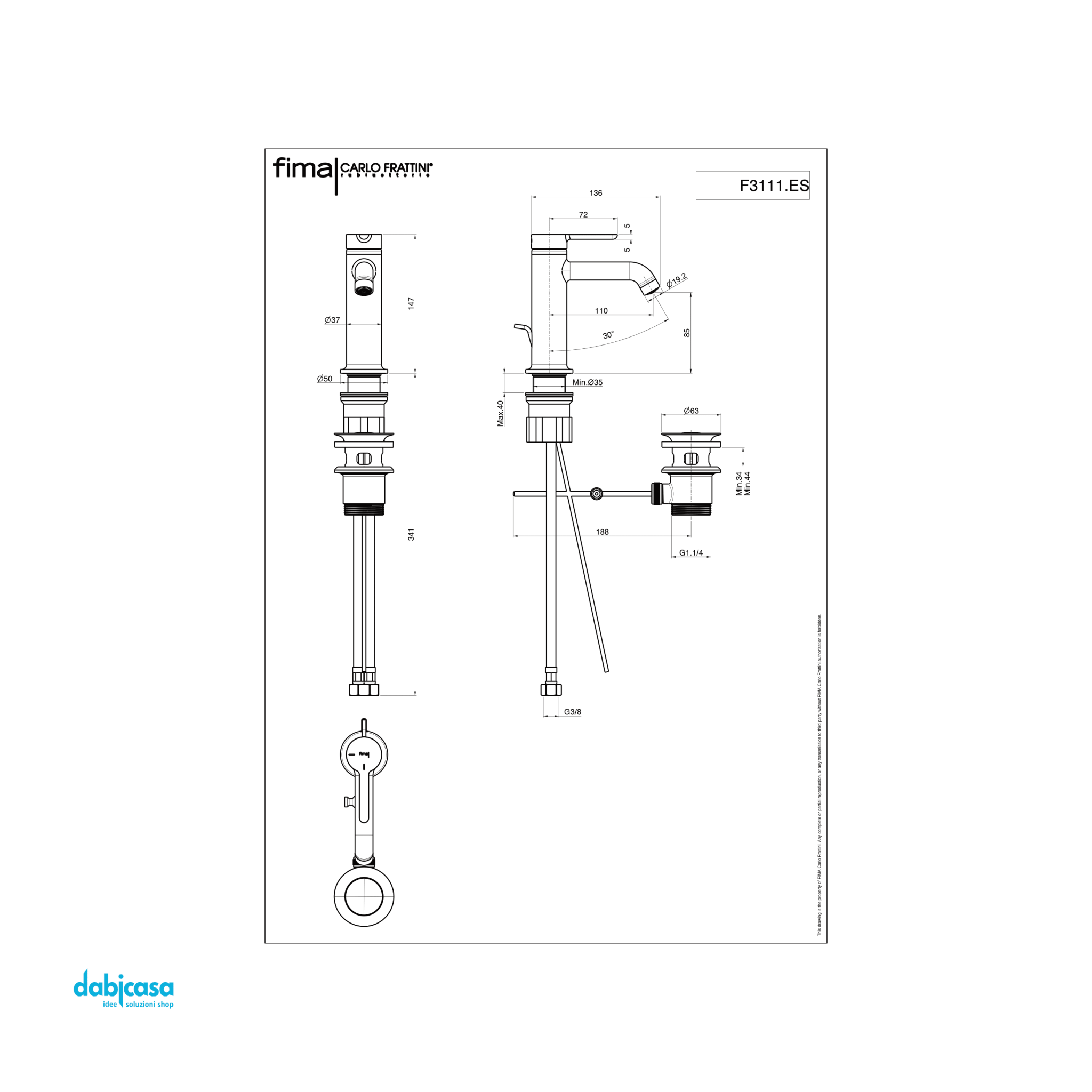 Fima Frattini "Snap" Miscelatore Lavabo C/Scarico Automatico Finitura Nickel Spazzolato - Dabicasa