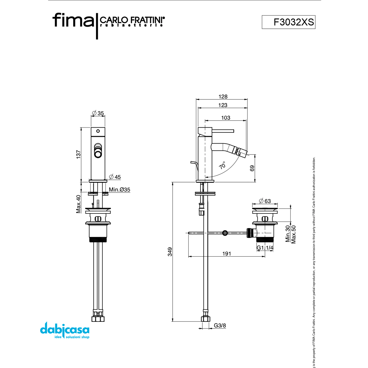 Fima Frattini "Spillo Up" Miscelatore Bidet Cromo Lucido C/Scarico Automatico - Dabicasa