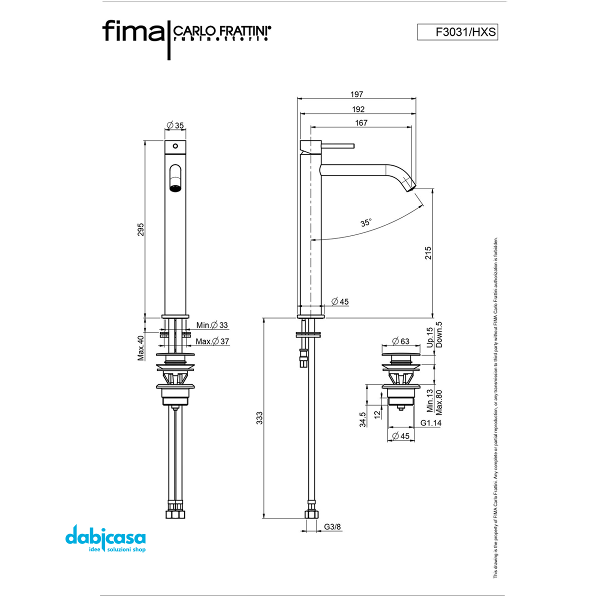 Fima Frattini "Spillo Up" Miscelatore Lavabo Alto Senza Scarico Automatico - Dabicasa